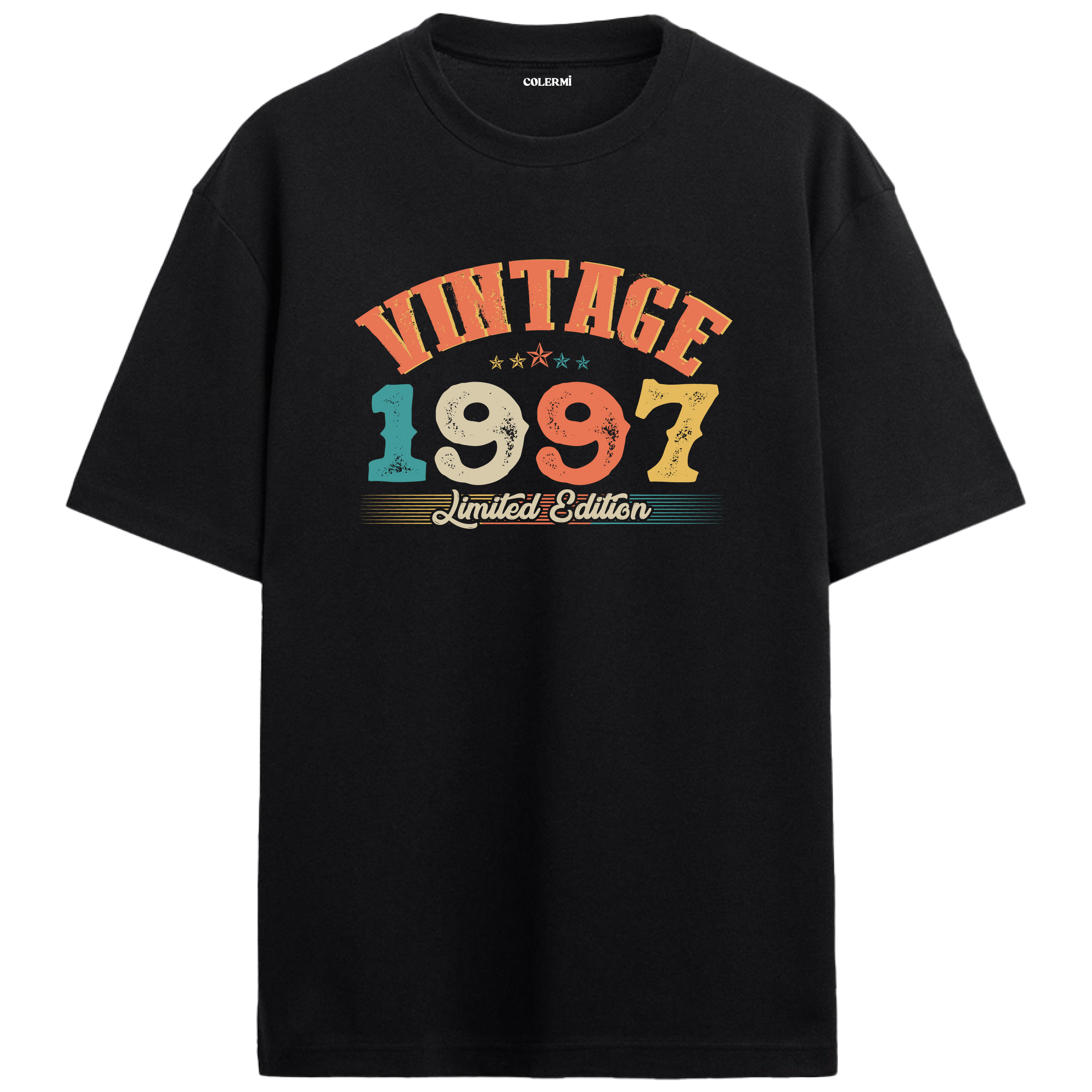 1997 Vintage Echo siyah oversize tişört, pamuk kumaşıyla yumuşak ve rahat bir doğum günü hediyesi seçeneği sunar.