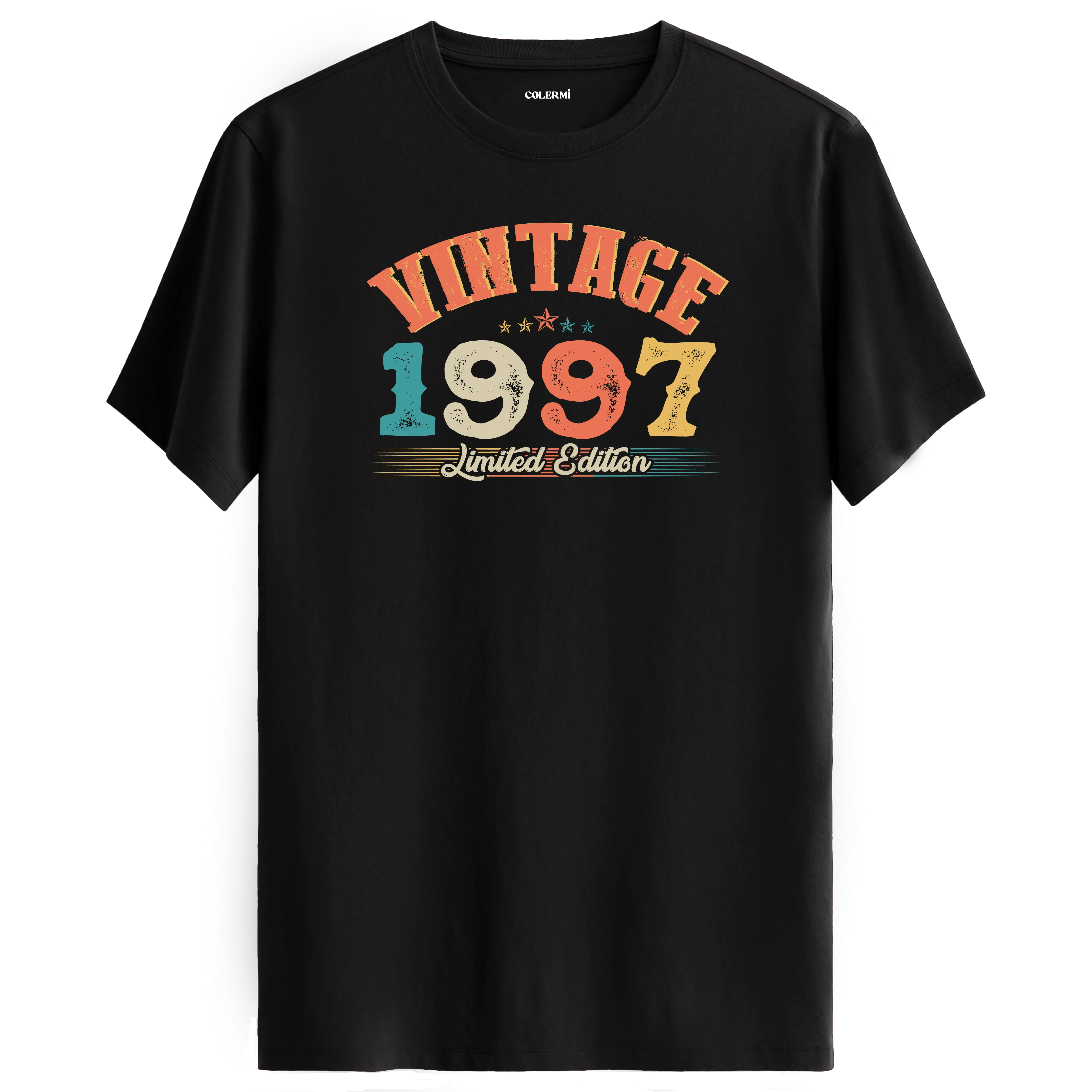 1997 Vintage Echo siyah tişört, premium pamuk kumaşıyla konforlu ve nostaljik bir doğum günü hediyesi sunar.