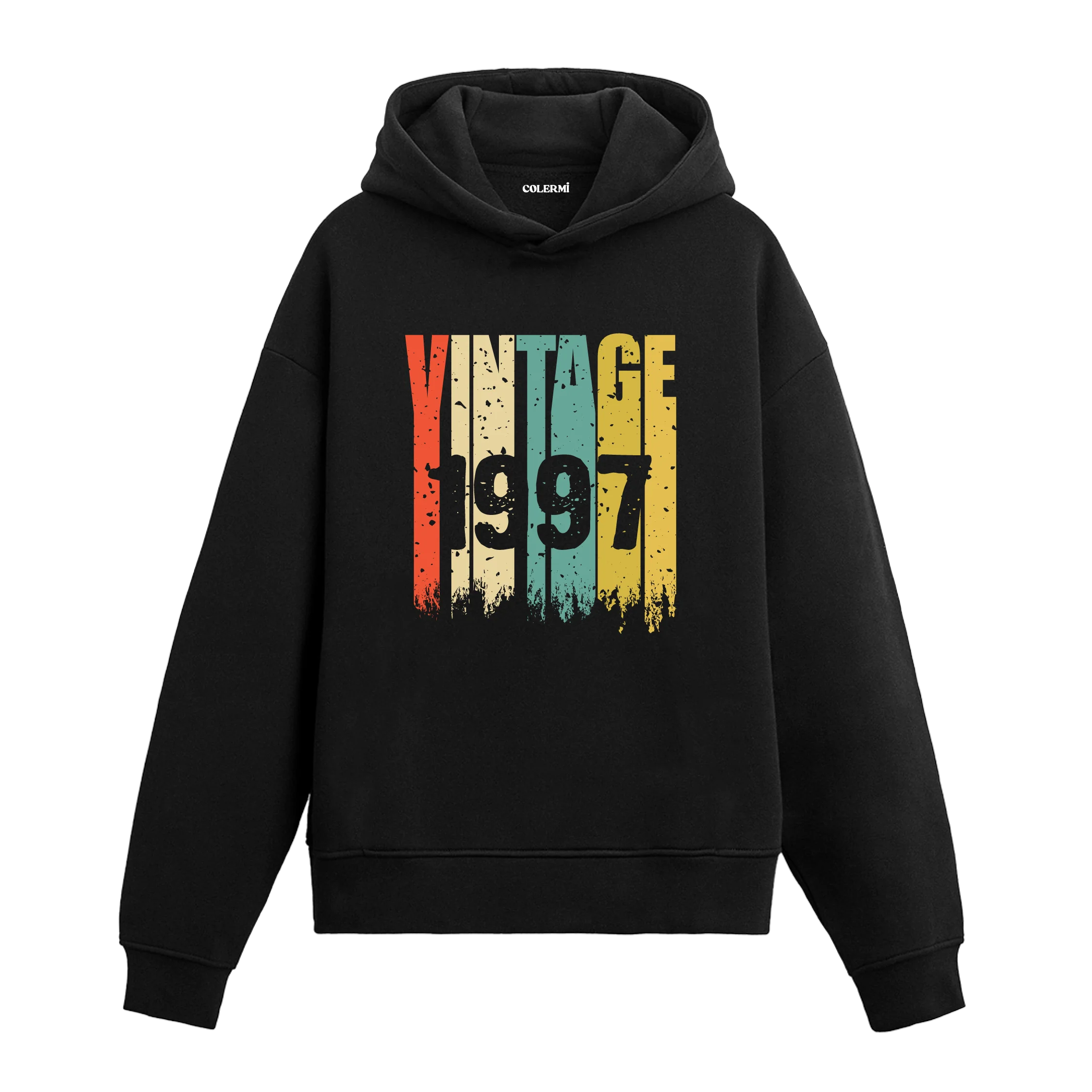 1997 doğumlu kişiler için tasarlanmış siyah Vintage Era hoodie