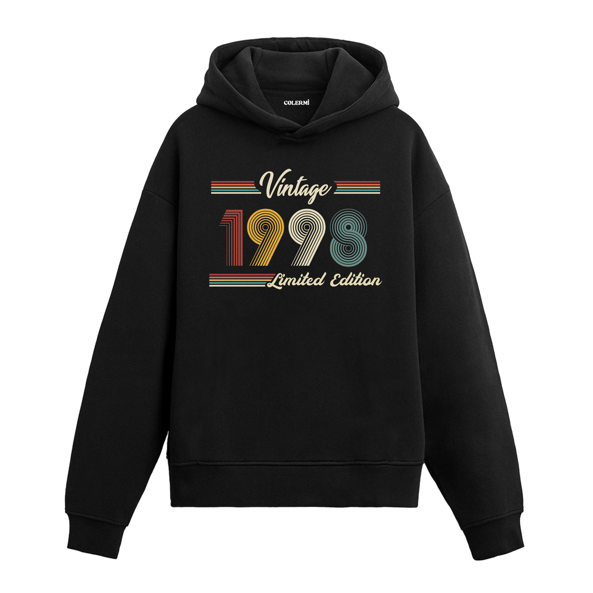 1998 doğum yılına özel tasarlanmış siyah klasik vintage hoodie