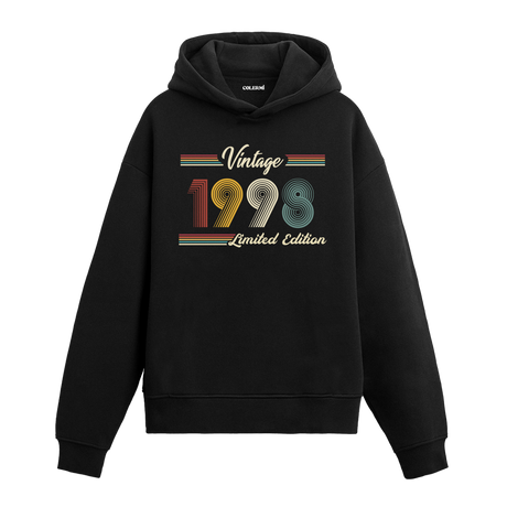 1998 doğum yılına özel tasarlanmış siyah klasik vintage hoodie