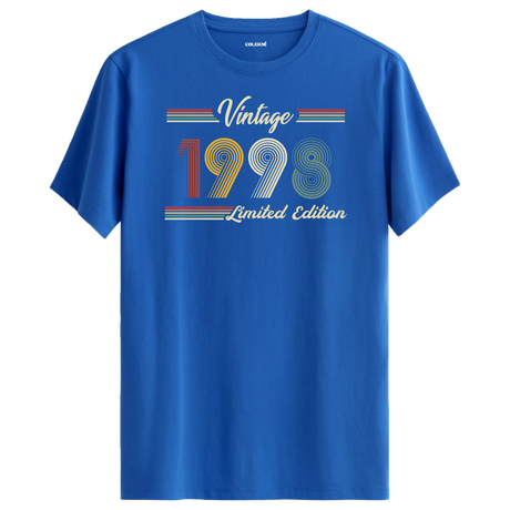 1998 yazılı klasik vintage retro tasarımlı mavi tişört
