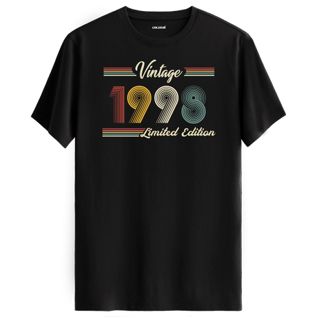 1998 yazılı klasik vintage retro tasarımlı siyah tişört