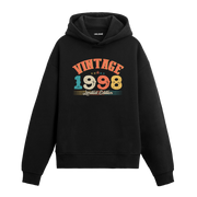 1998 yılına özel siyah Vintage Hoodie Echo, retro yazı ve yıl baskılı modern hoodie modeli.