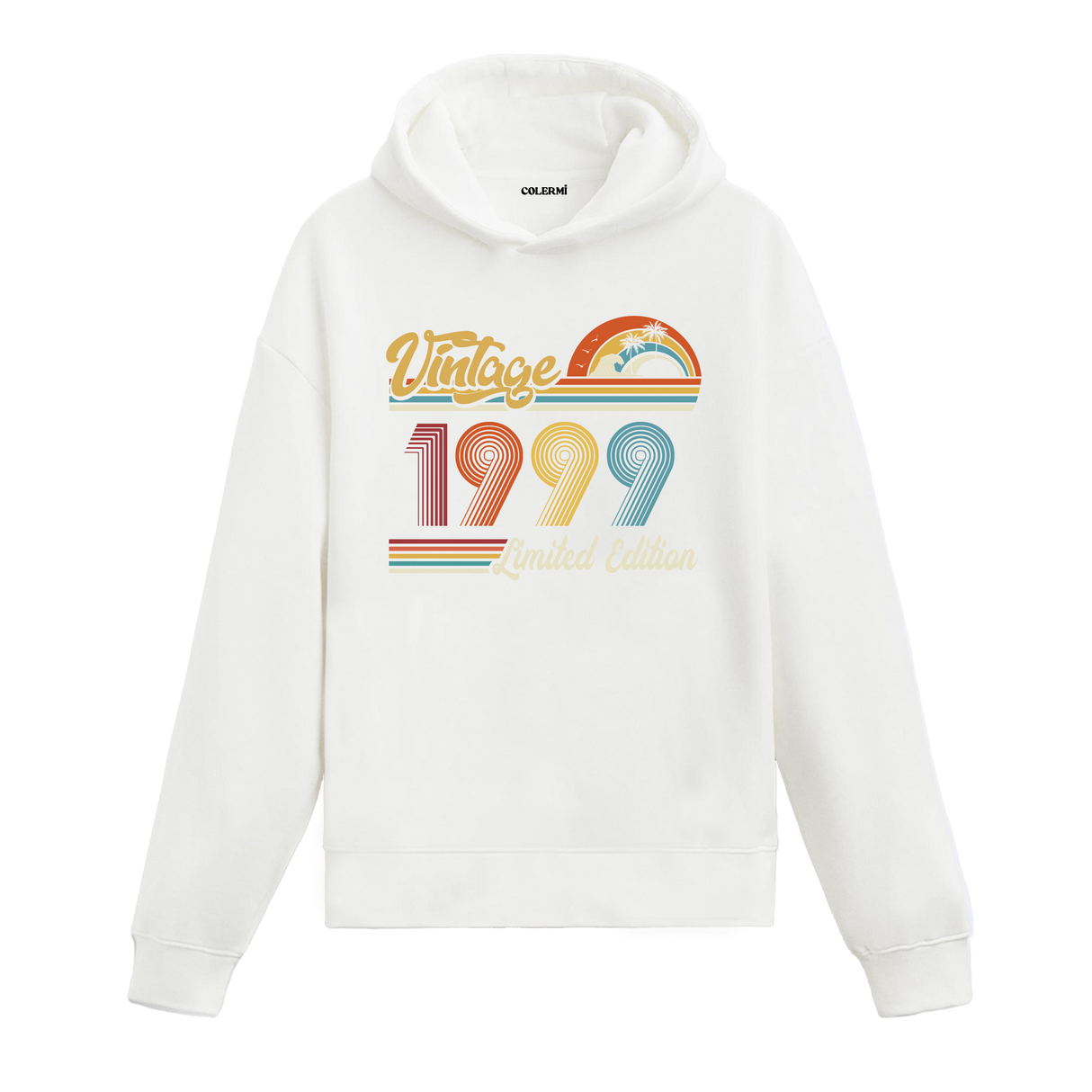 1999 doğum tarihli retro baskılı beyaz vintage hoodie