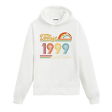 1999 doğum tarihli retro baskılı beyaz vintage hoodie
