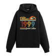 1999 doğum tarihli retro baskılı siyah vintage hoodie