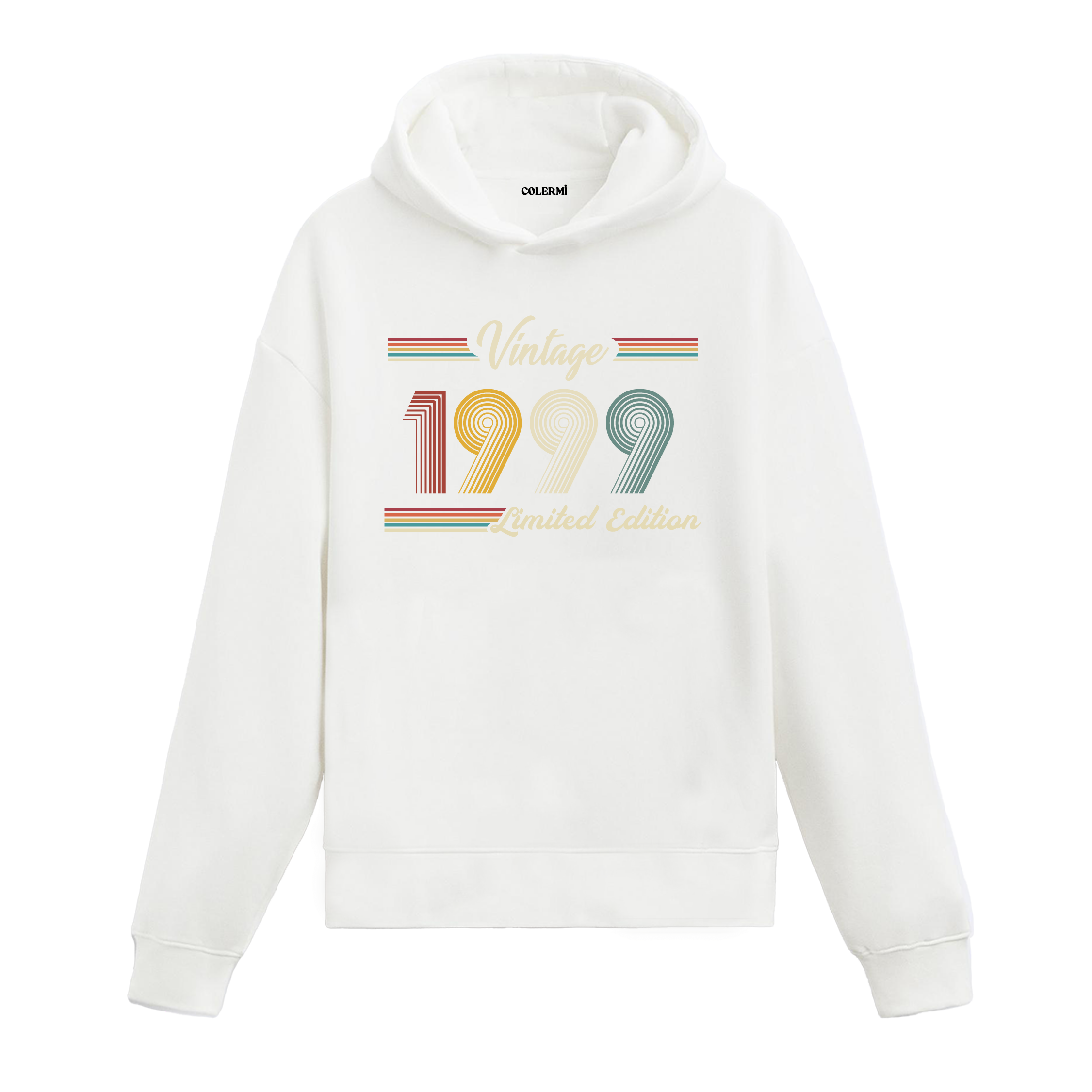 1999 doğum yılına özel tasarlanmış beyaz klasik vintage hoodie