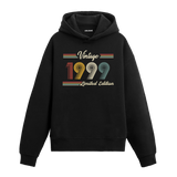1999 doğum yılına özel tasarlanmış siyah klasik vintage hoodie