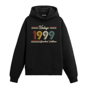 1999 doğum yılına özel tasarlanmış siyah klasik vintage hoodie