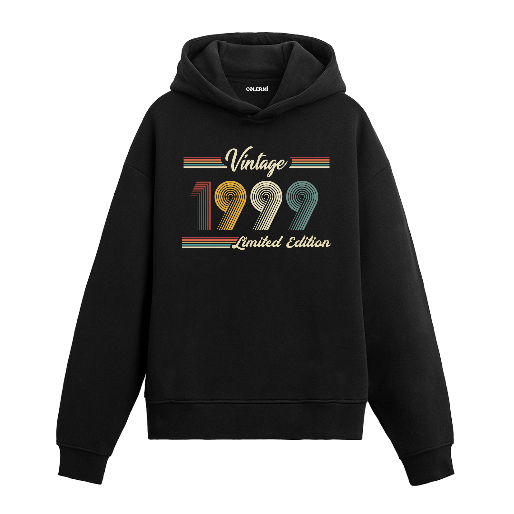 1999 doğum yılına özel tasarlanmış siyah klasik vintage hoodie