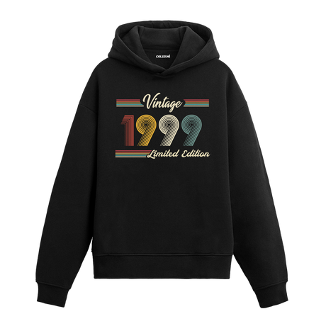 1999 doğum yılına özel tasarlanmış siyah klasik vintage hoodie