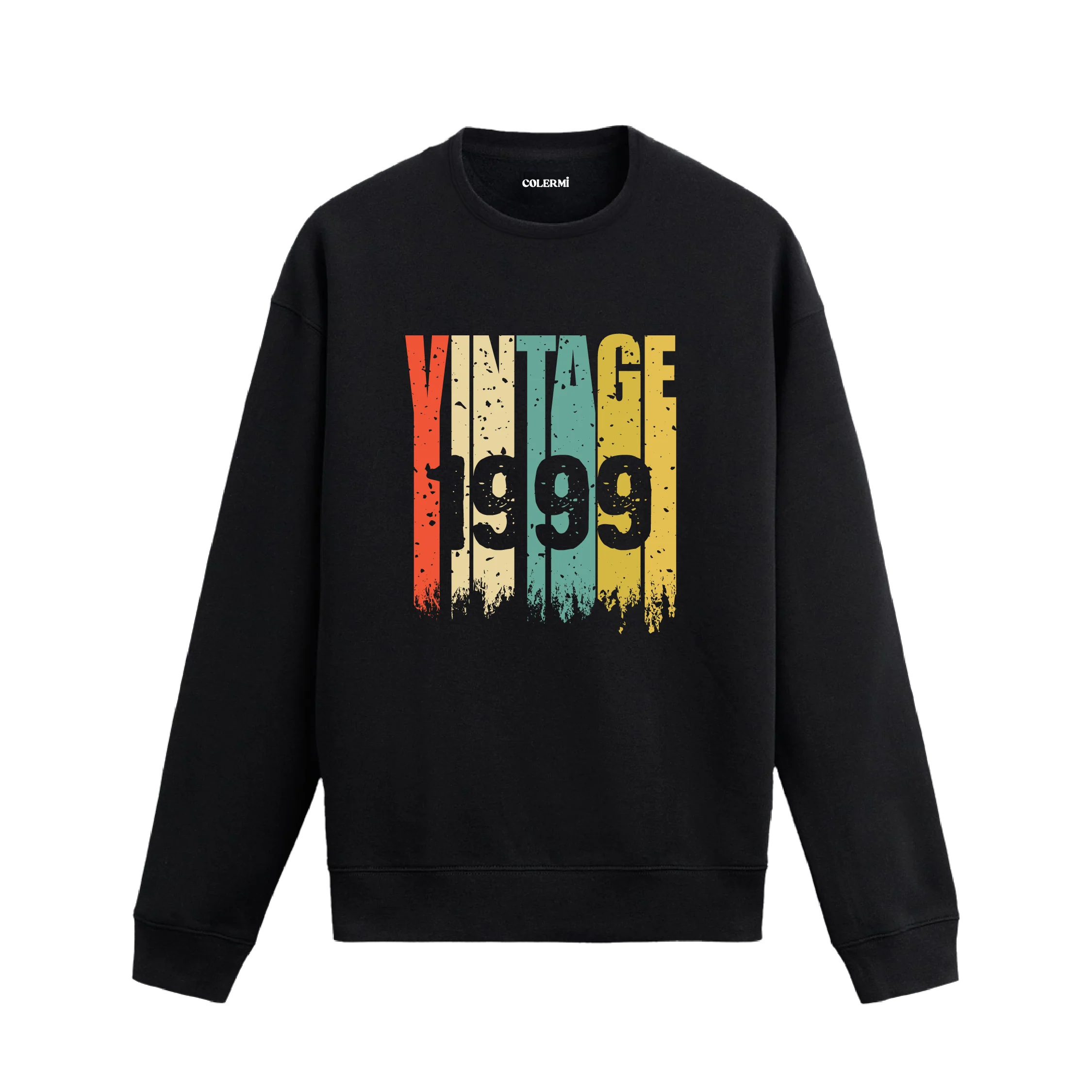 Colermi 1999 Vintage Era Sweatshirt, retro tasarımlı, premium pamuk kumaştan üretilmiş siyah sweatshirt.