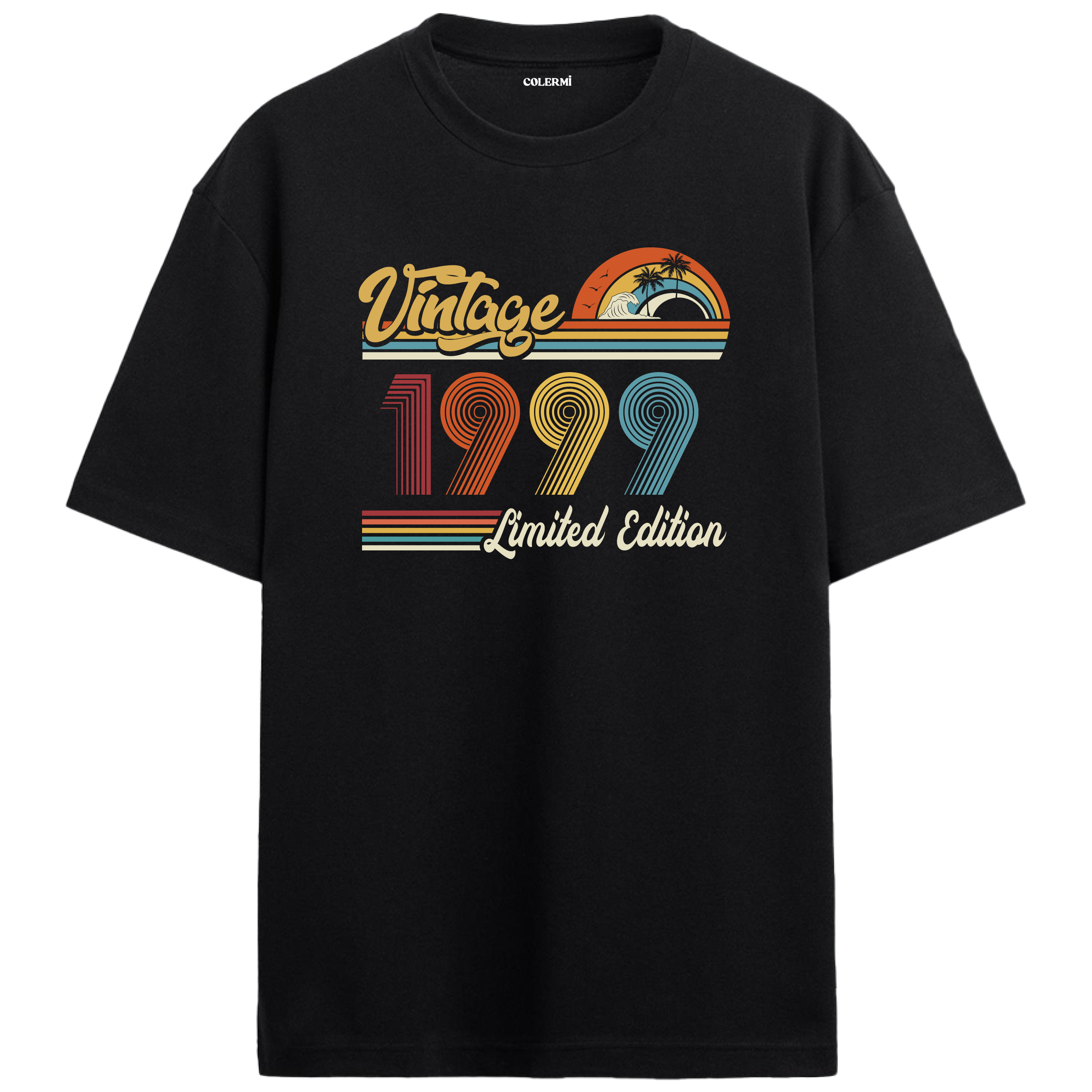 1999 Vintage siyah oversize tişört, retro baskısıyla nostaljik bir doğum günü hediyesi seçeneği sunar.