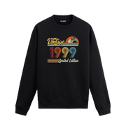 1999 Vintage sweatshirt, retro baskılı siyah sweatshirt