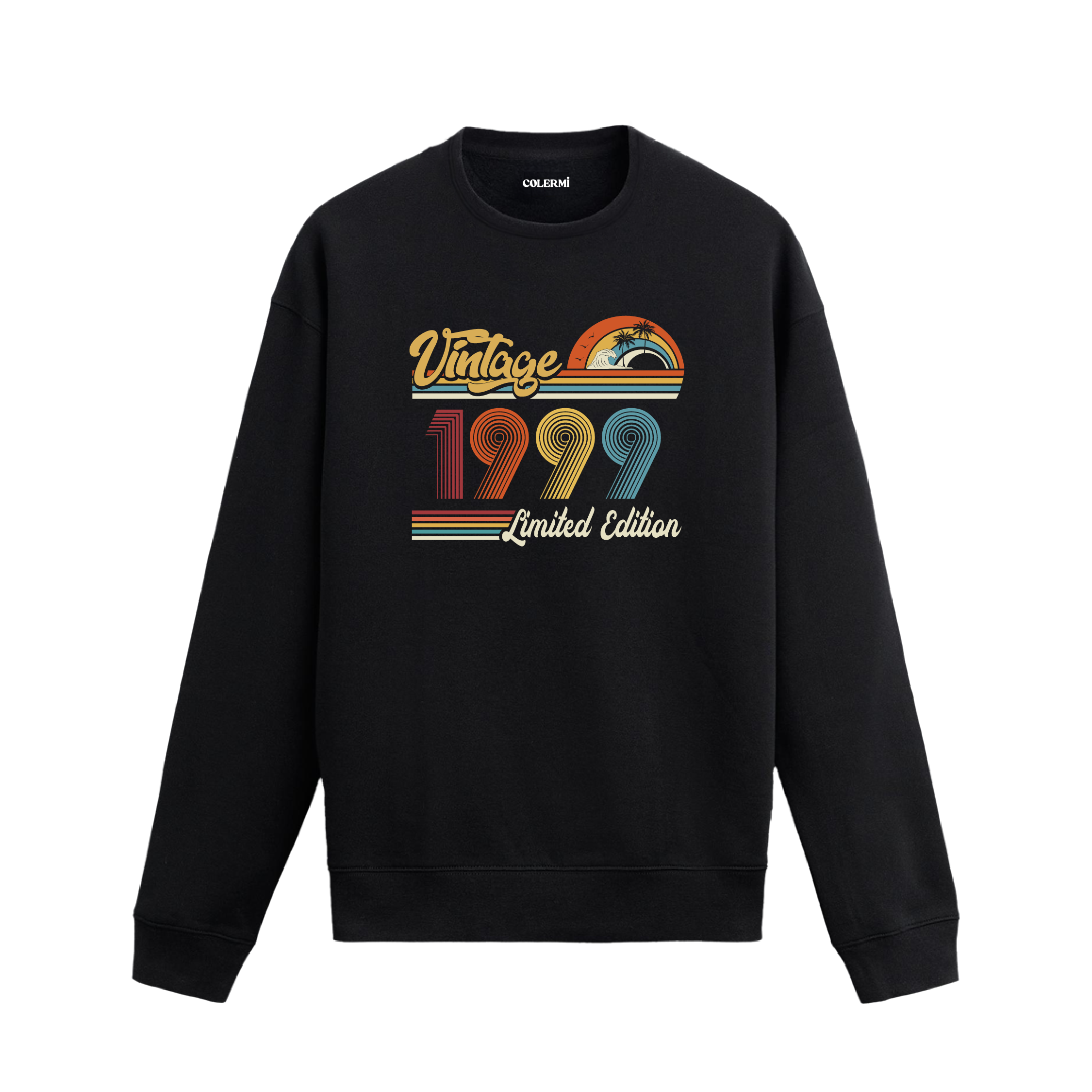 1999 Vintage sweatshirt, retro baskılı siyah sweatshirt