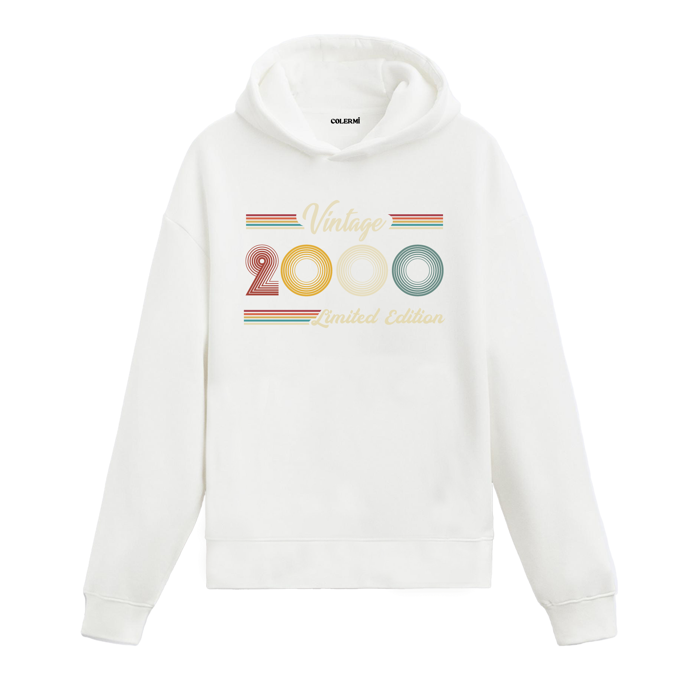 2000 doğum yılına özel tasarlanmış beyaz klasik vintage hoodie