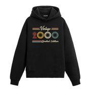 2000 doğum yılına özel tasarlanmış siyah klasik vintage hoodie