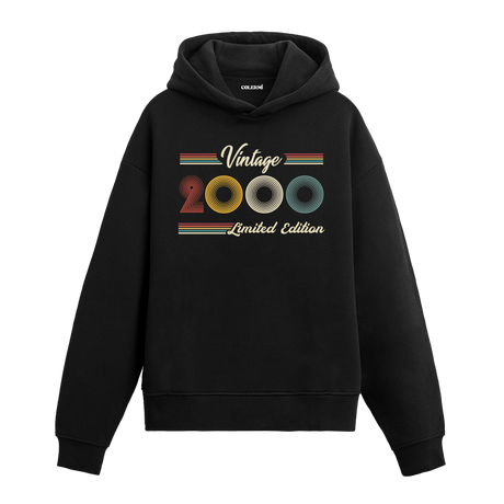 2000 doğum yılına özel tasarlanmış siyah klasik vintage hoodie