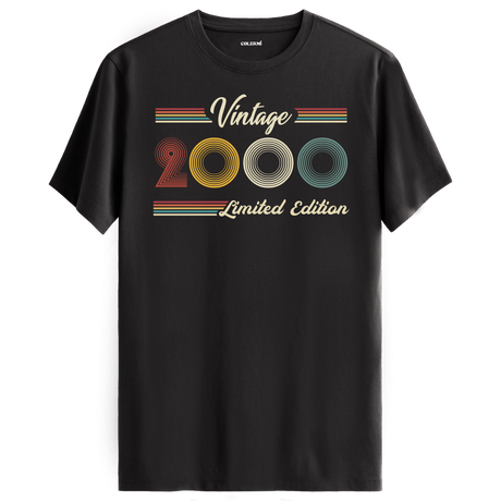 2000 yazılı klasik vintage retro tasarımlı antrasit tişört