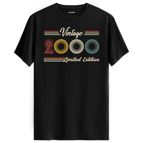 2000 yazılı klasik vintage retro tasarımlı siyah tişört