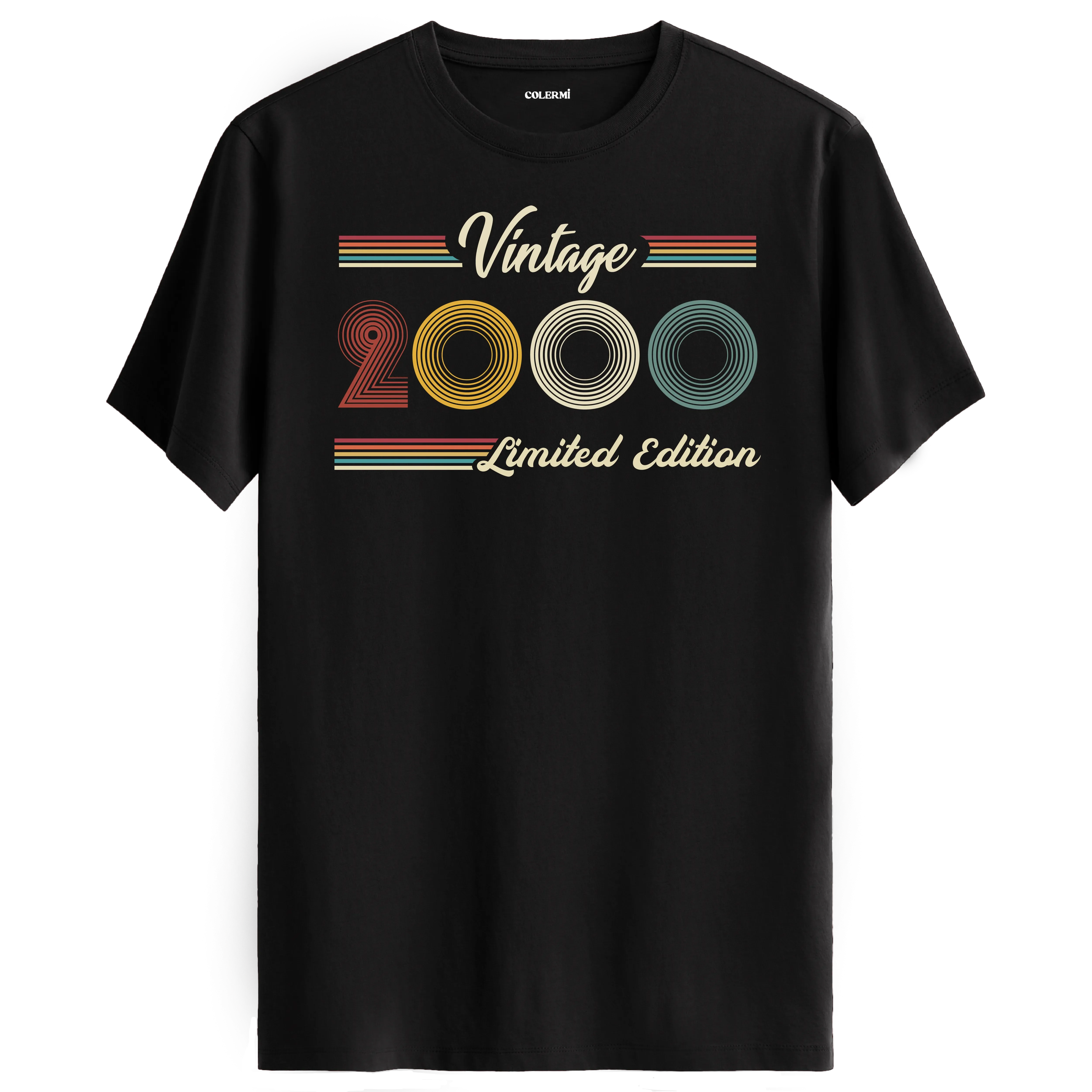 2000 yazılı klasik vintage retro tasarımlı siyah tişört