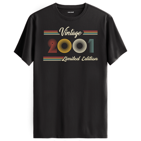 2001 yazılı klasik vintage retro tasarımlı antrasit tişört