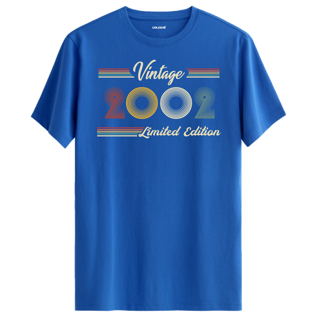 2002 yazılı klasik vintage retro tasarımlı mavi tişört