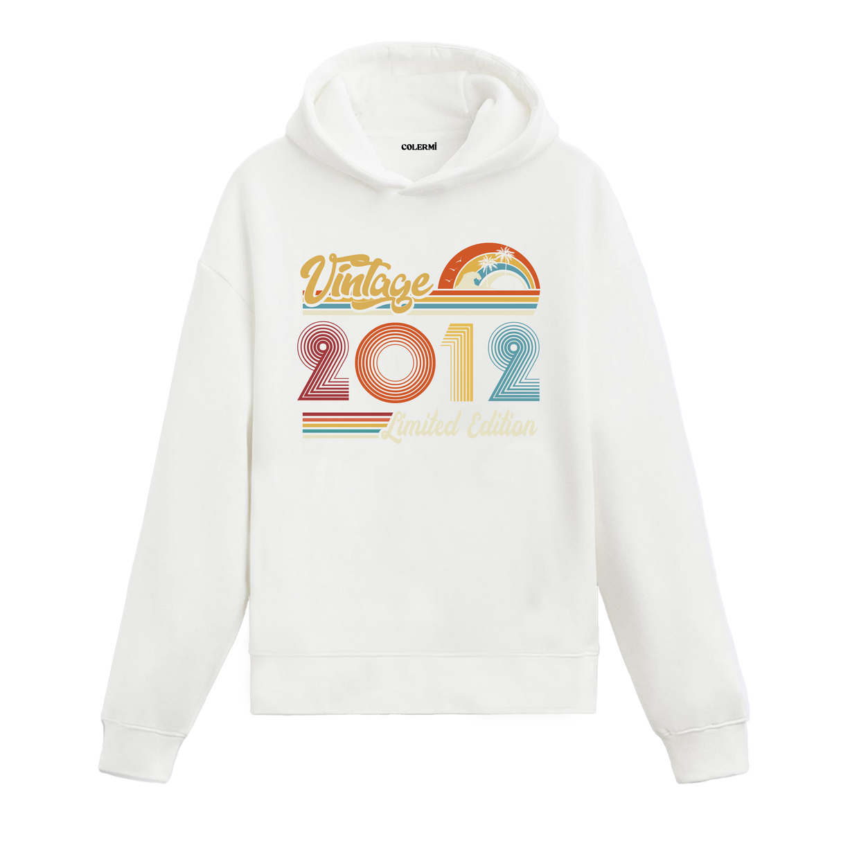 2012 doğum tarihli retro baskılı beyaz vintage hoodie