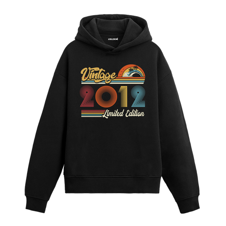 2012 doğum tarihli retro baskılı siyah vintage hoodie