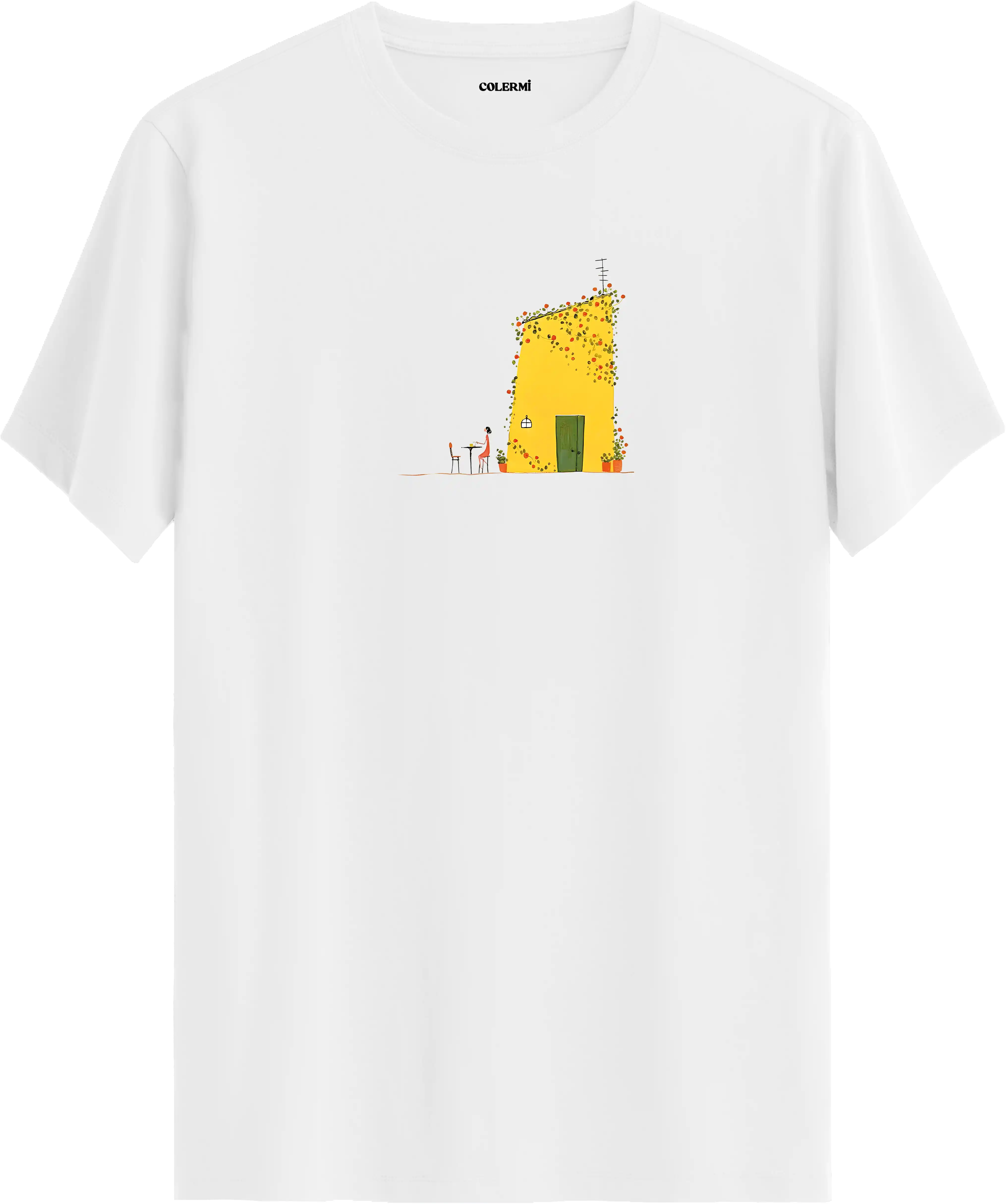 Retro Sarı Ev Tasarım Tişört