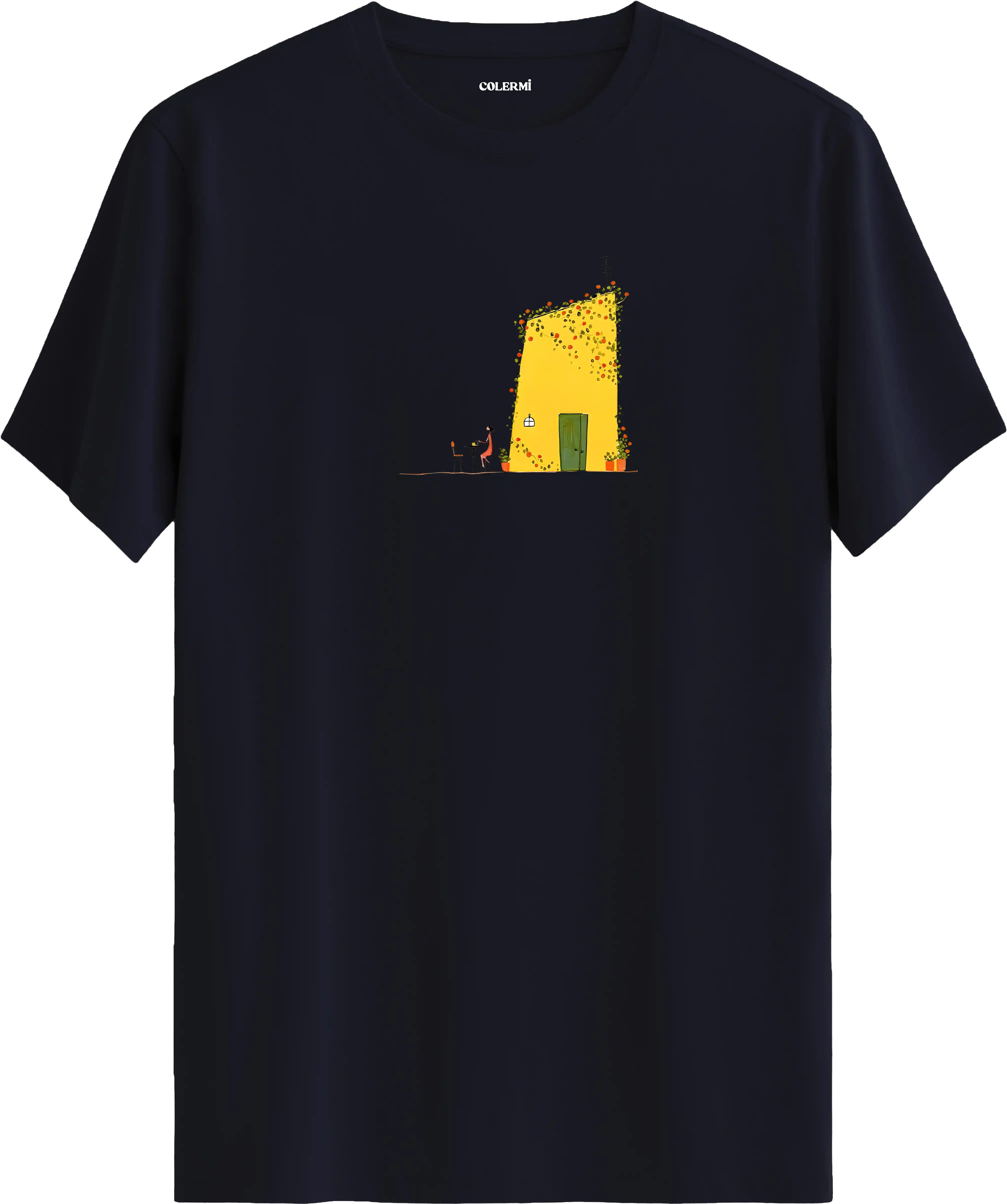 Retro Sarı Ev Tasarım Tişört