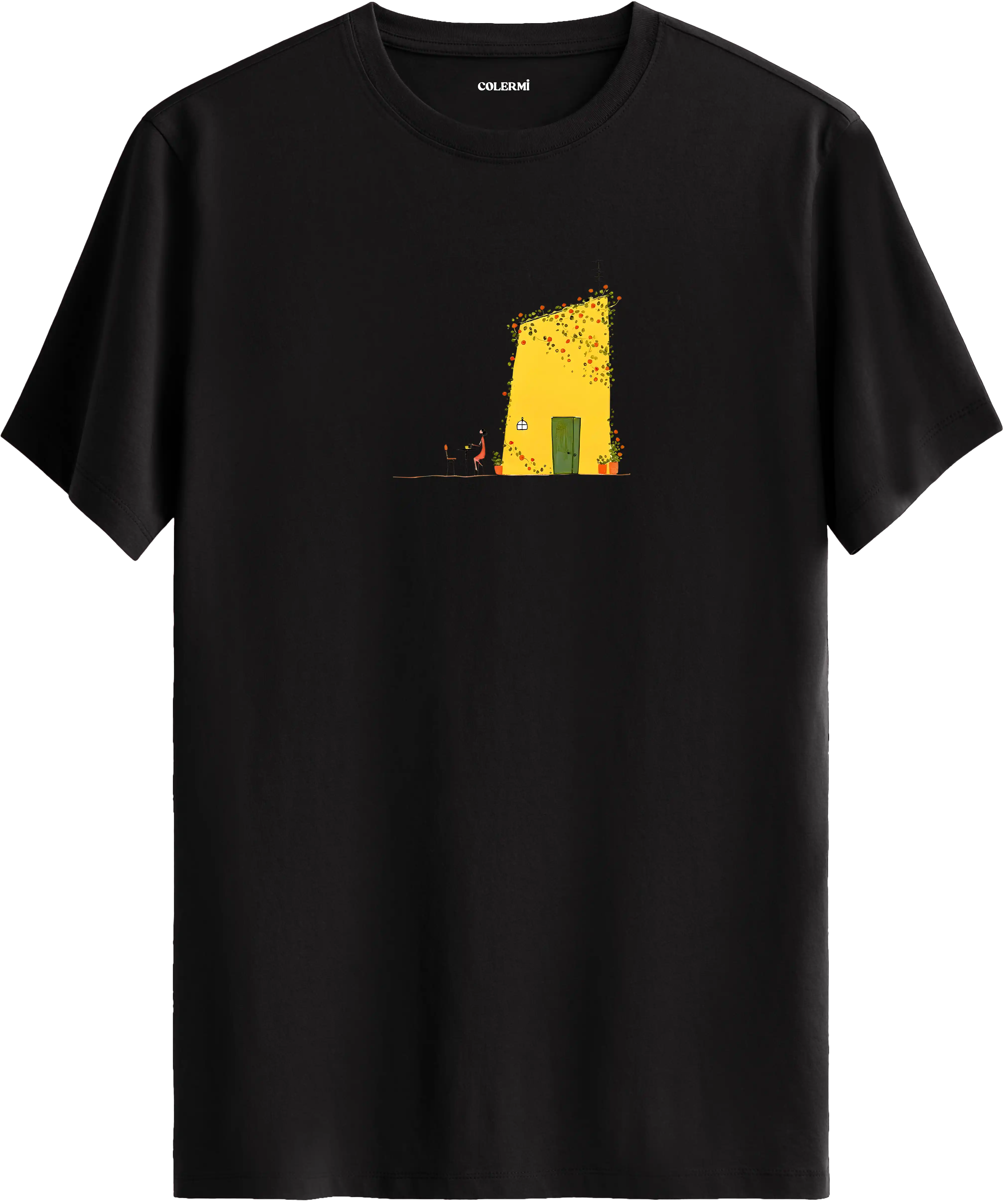 Retro Sarı Ev Tasarım Tişört