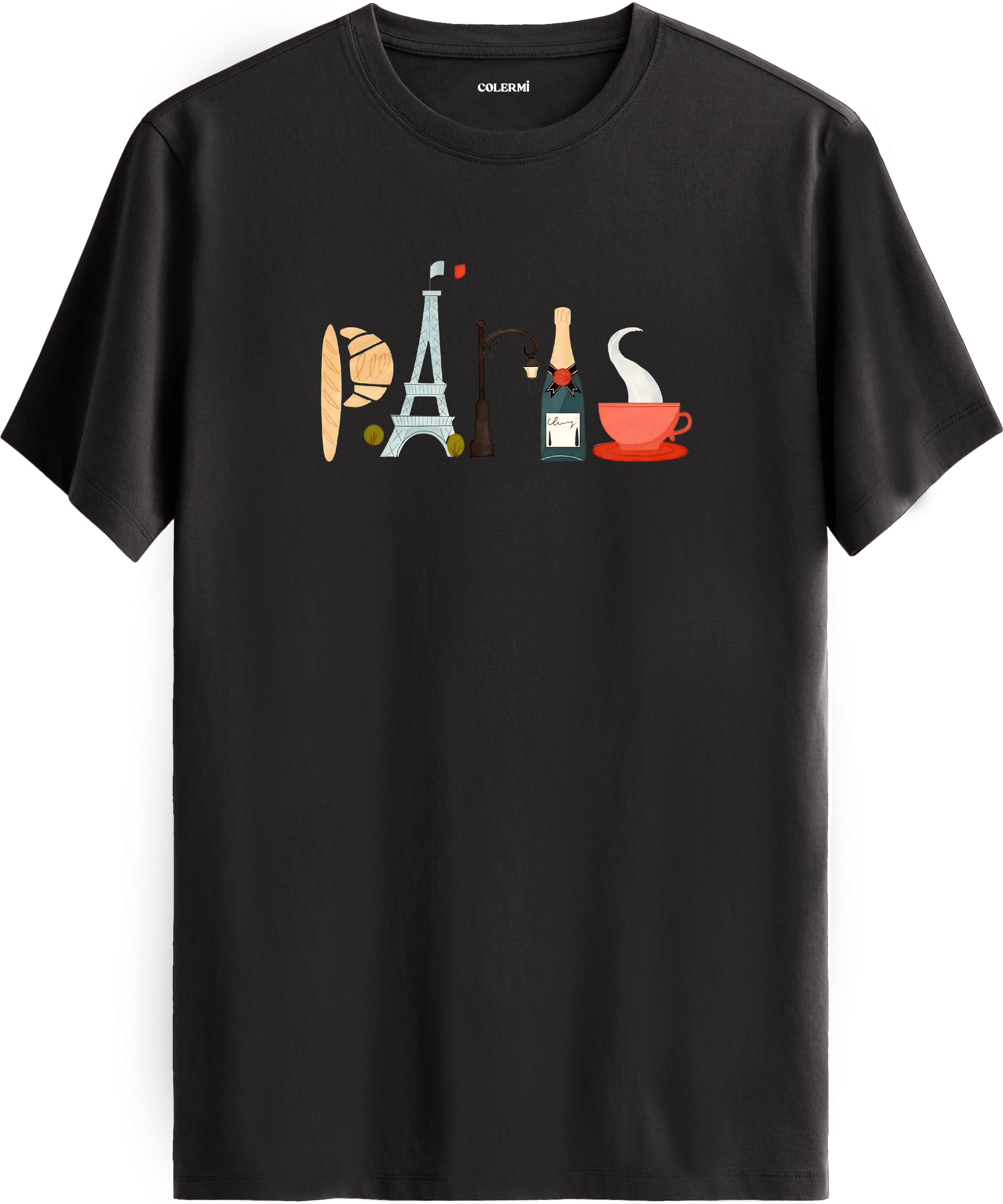 Paris Kafe Kolaj Baskılı Regular Tişört