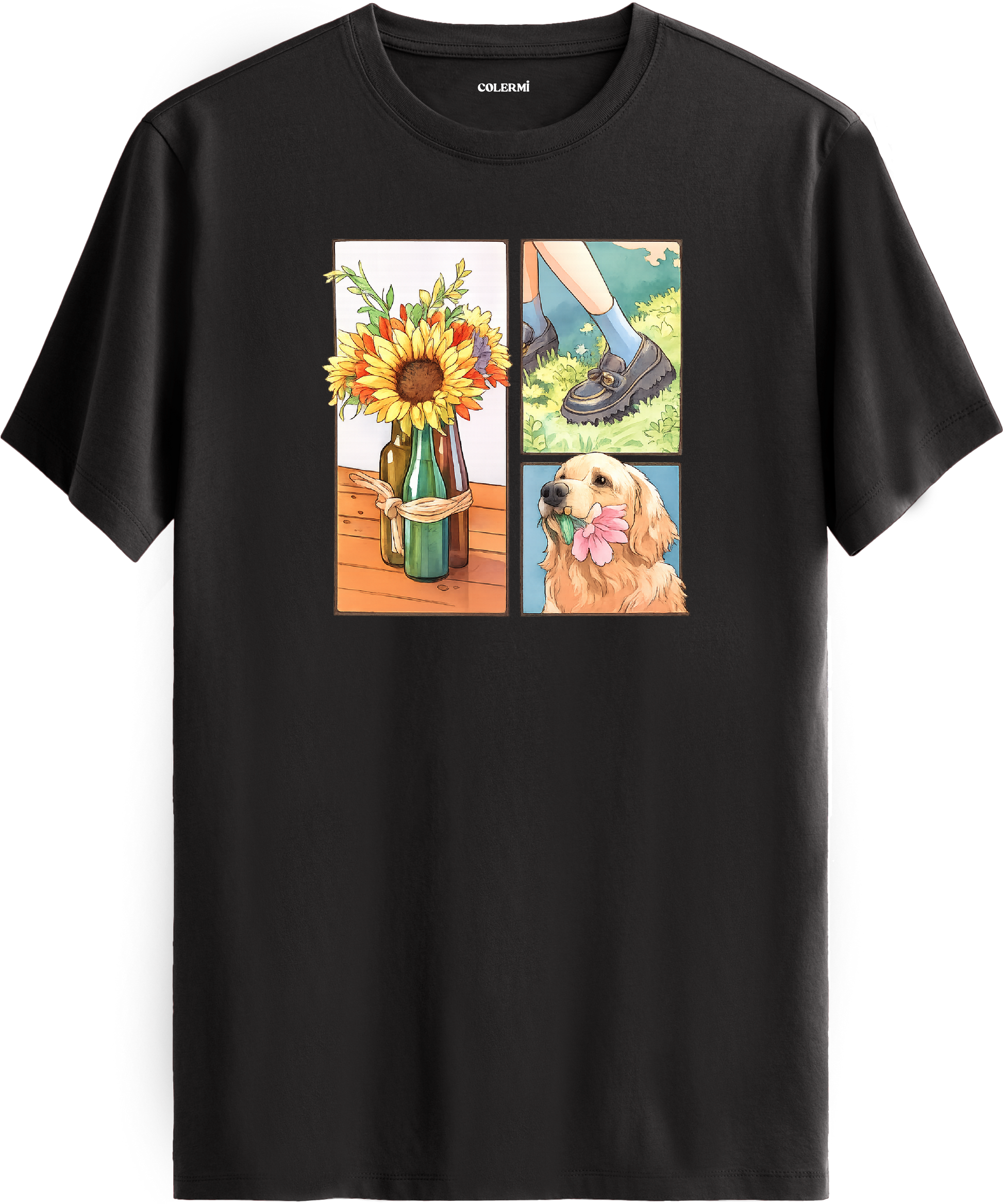 Sunflower & Golden Dog Baskılı Tişört detay | Colermi