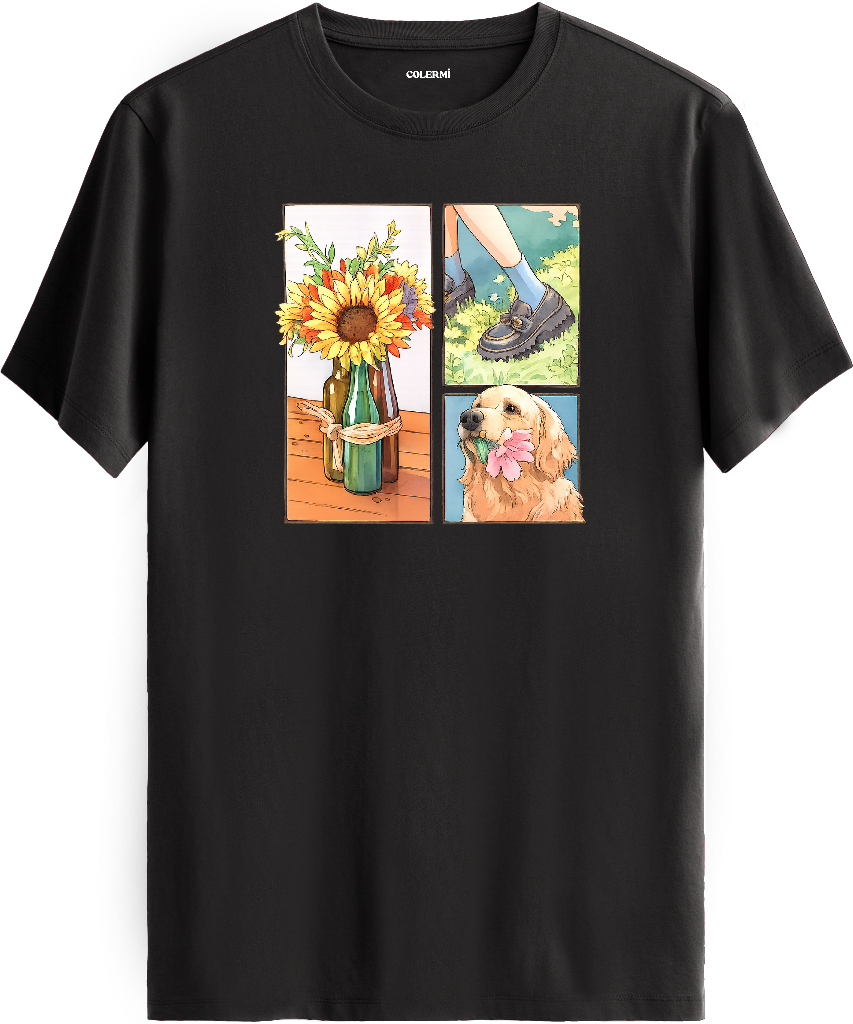 Sunflower & Golden Dog Baskılı Tişört detay | Colermi