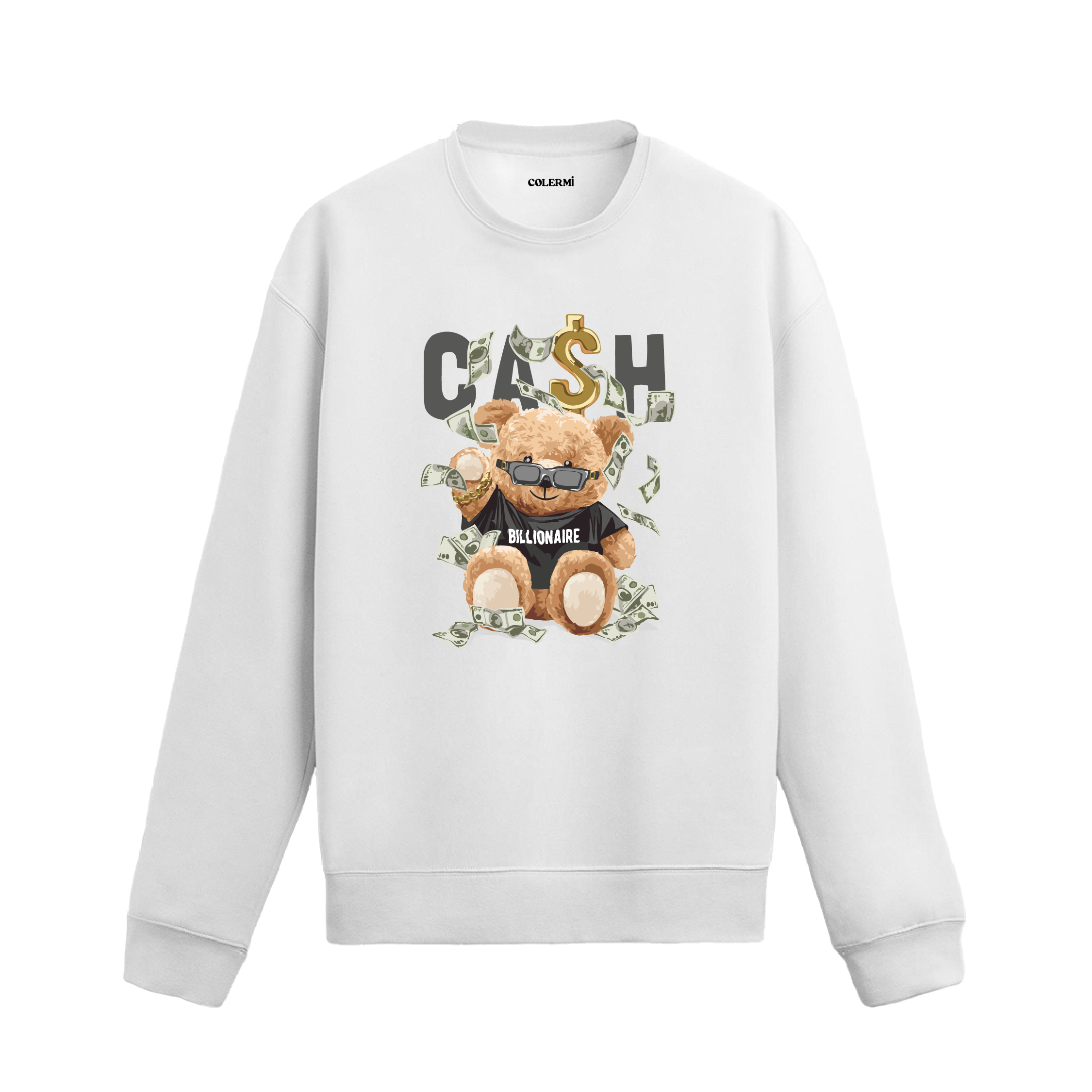 Para ve Ayıcık Baskılı Sweatshirt