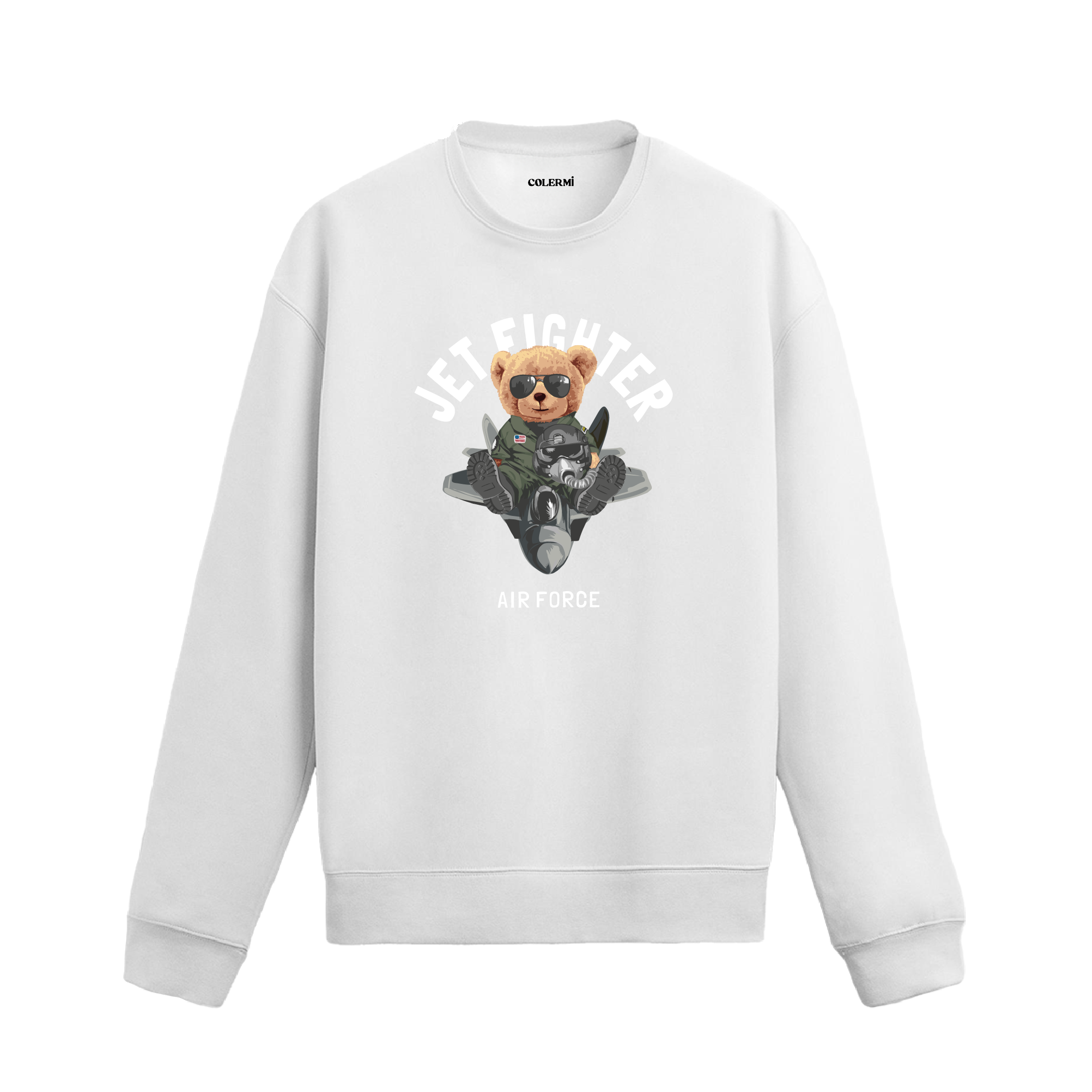 Jet Fighter Ayıcık Baskılı Sweatshirt
