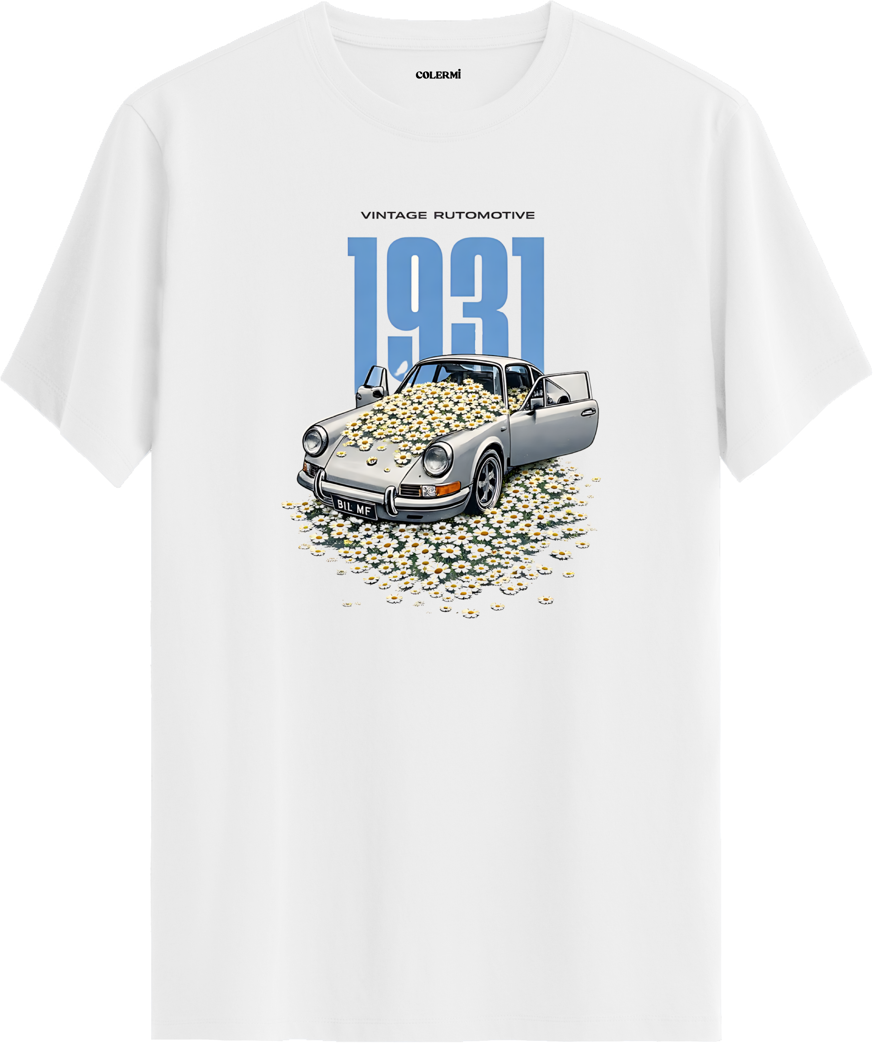 Vintage Araba 1931 Çiçek Baskılı Regular Tişört