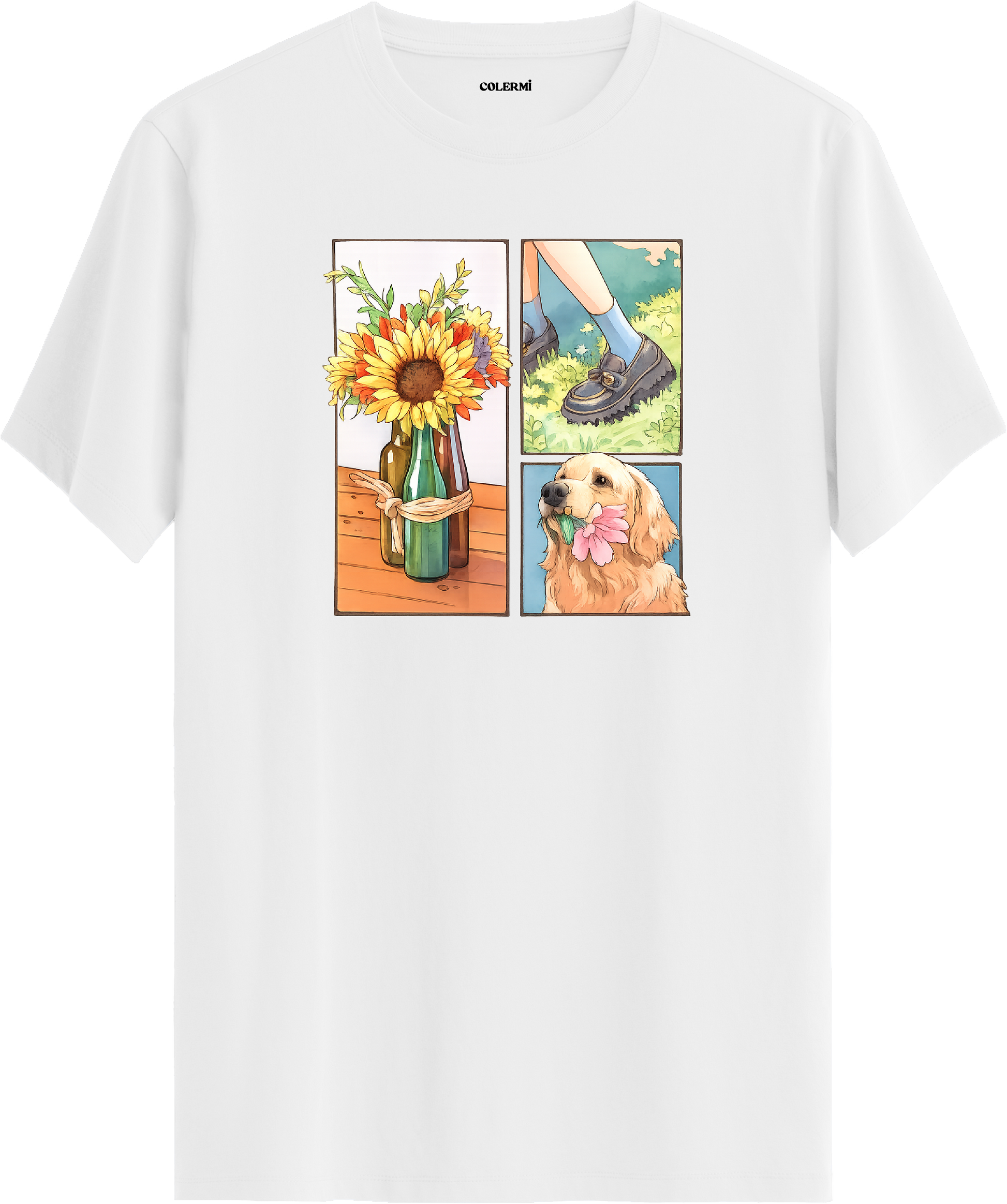 Sunflower & Golden Dog Baskılı Tişört görsel 3 | Colermi