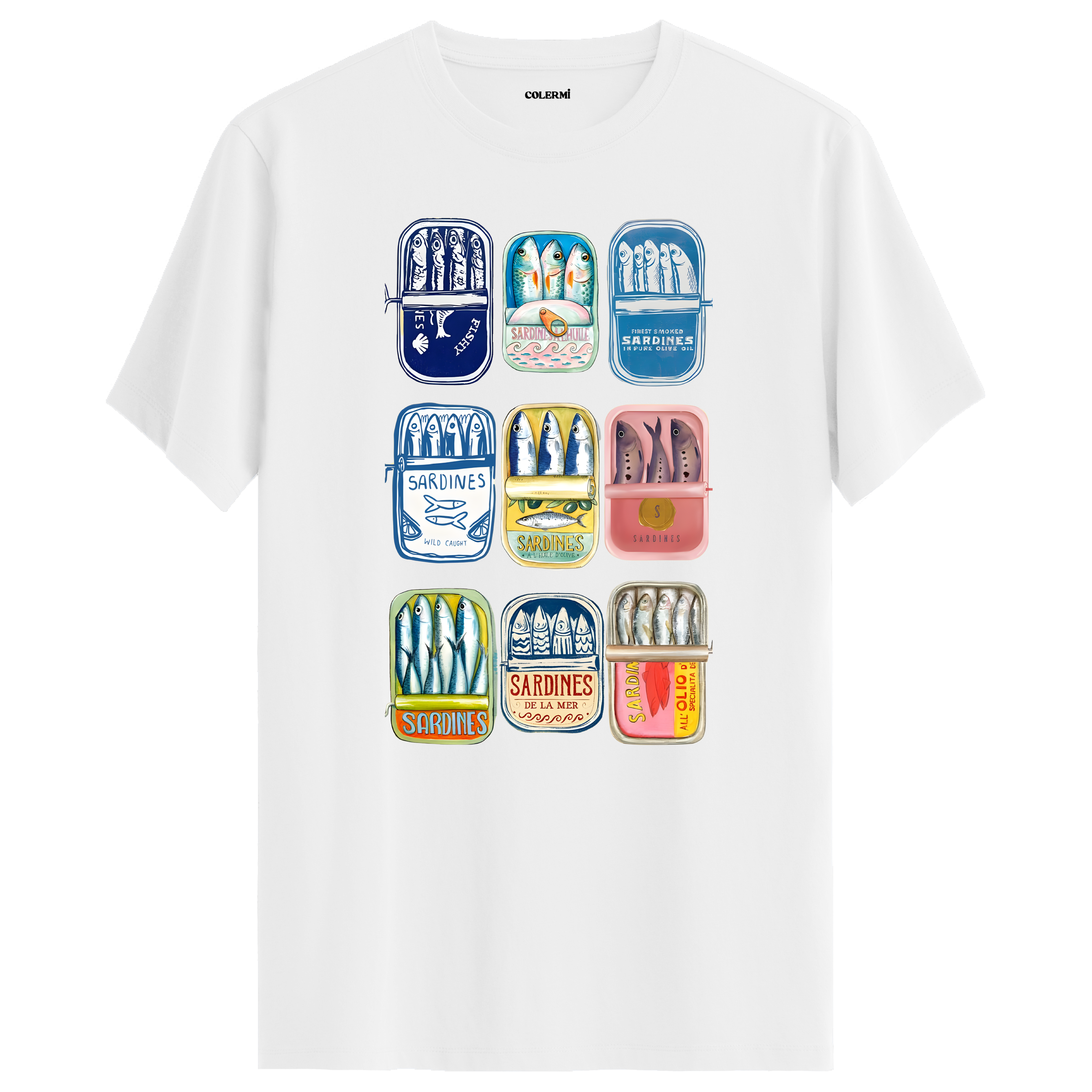 Vintage Sardines Baskılı Tişört detay | Colermi