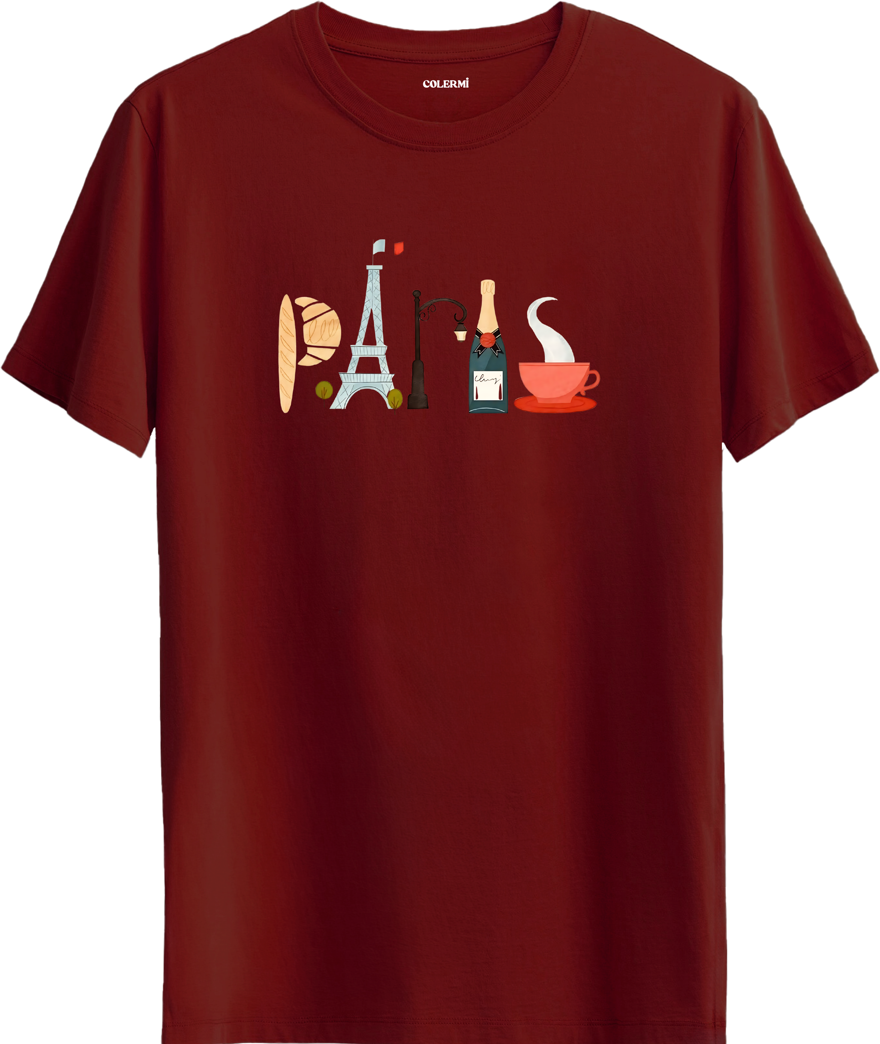 Paris Kafe Kolaj Baskılı Regular Tişört