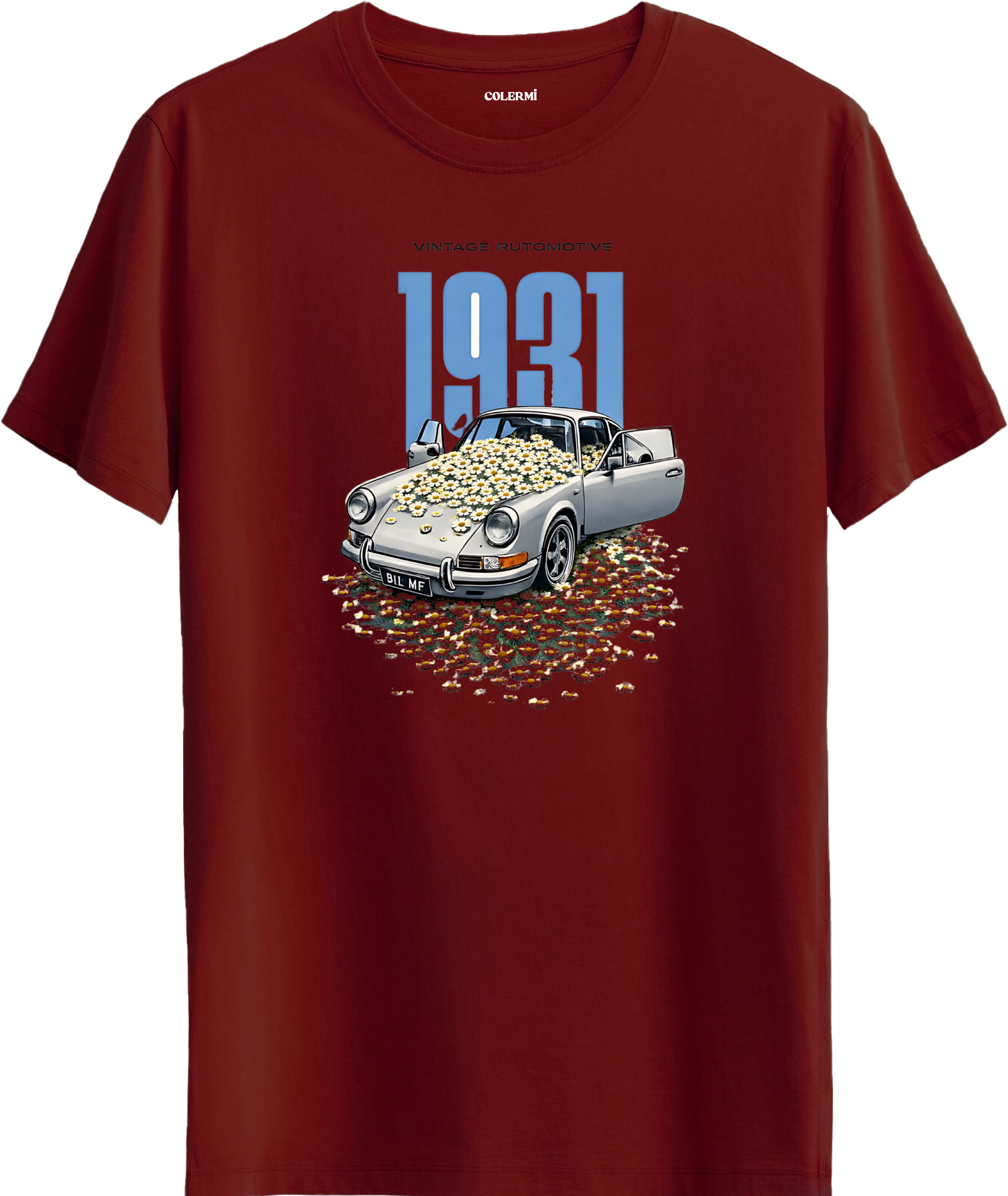Vintage Araba 1931 Çiçek Baskılı Regular Tişört