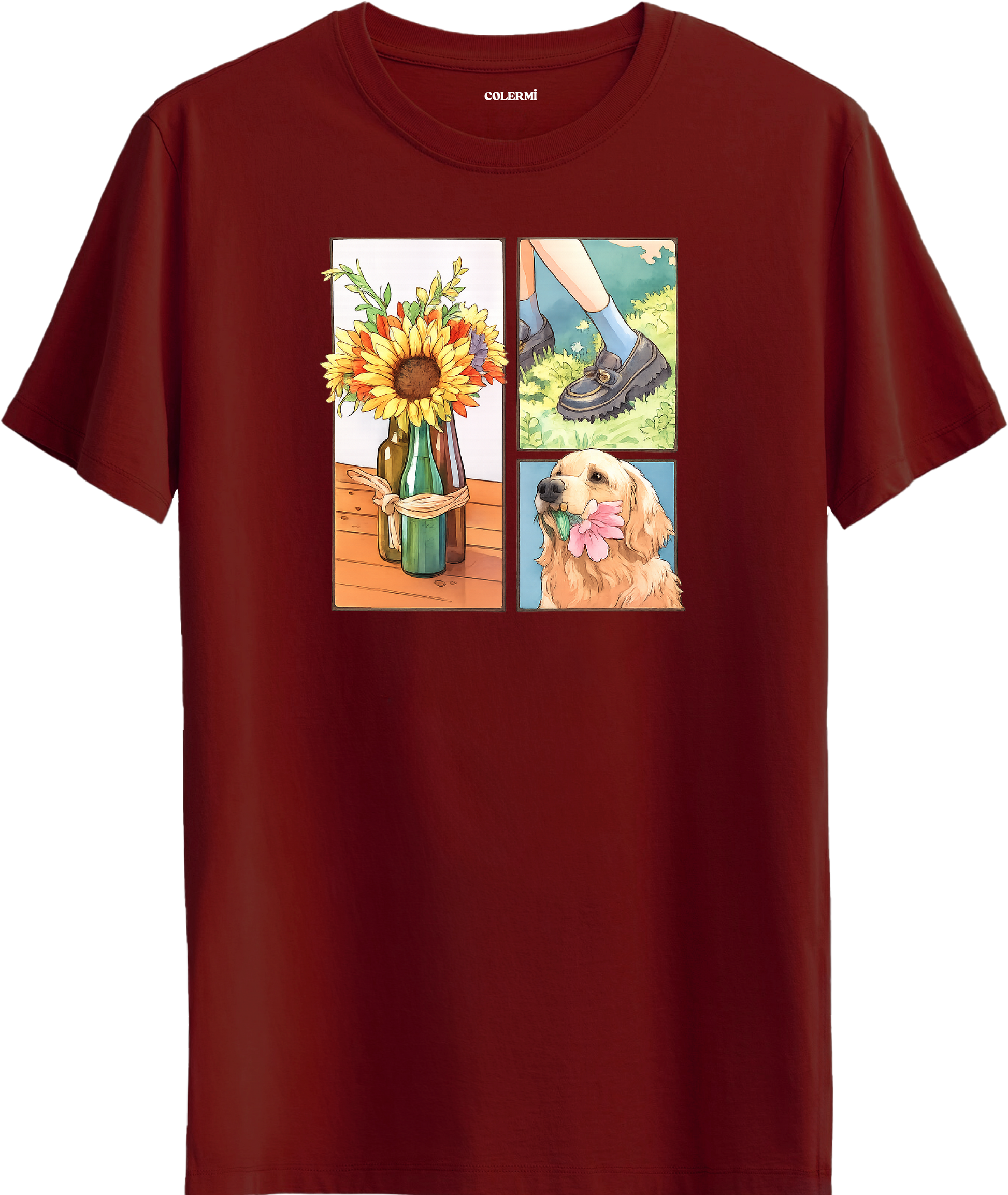 Sunflower & Golden Dog Baskılı Tişört görsel 4 | Colermi