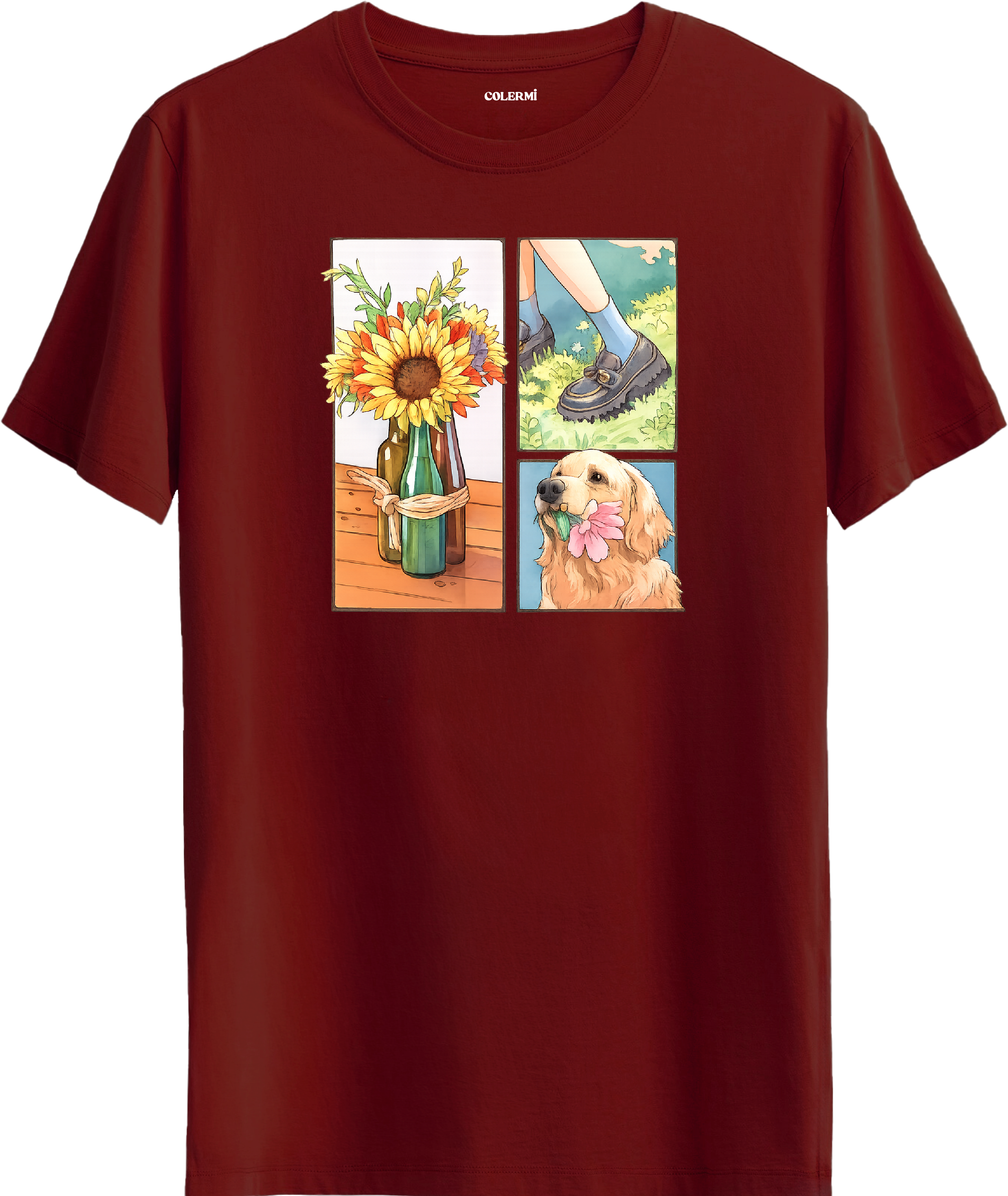 Sunflower & Golden Dog Baskılı Tişört görsel 4 | Colermi