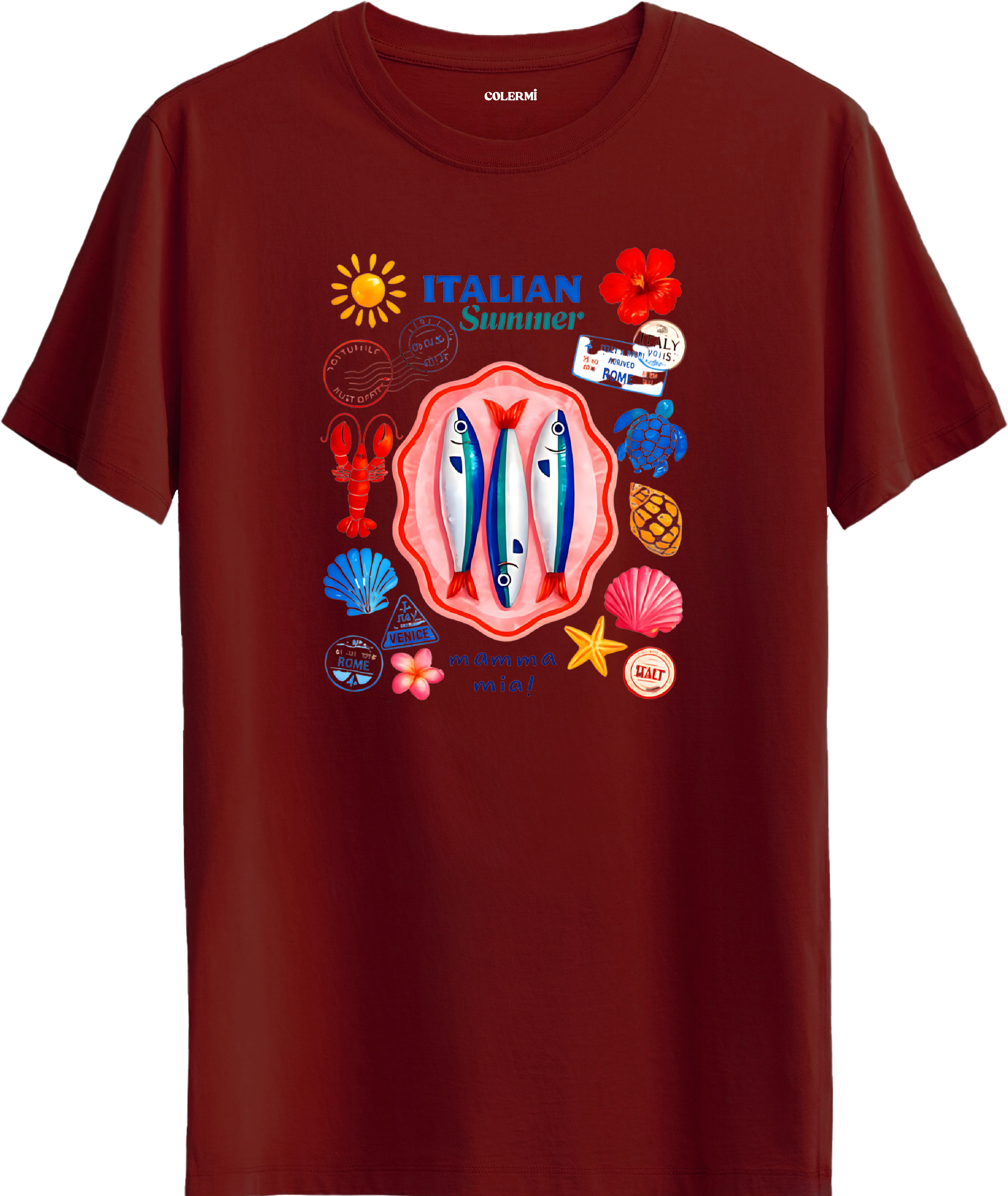 Italian Summer Deniz Kolaj Baskılı Regular Tişört
