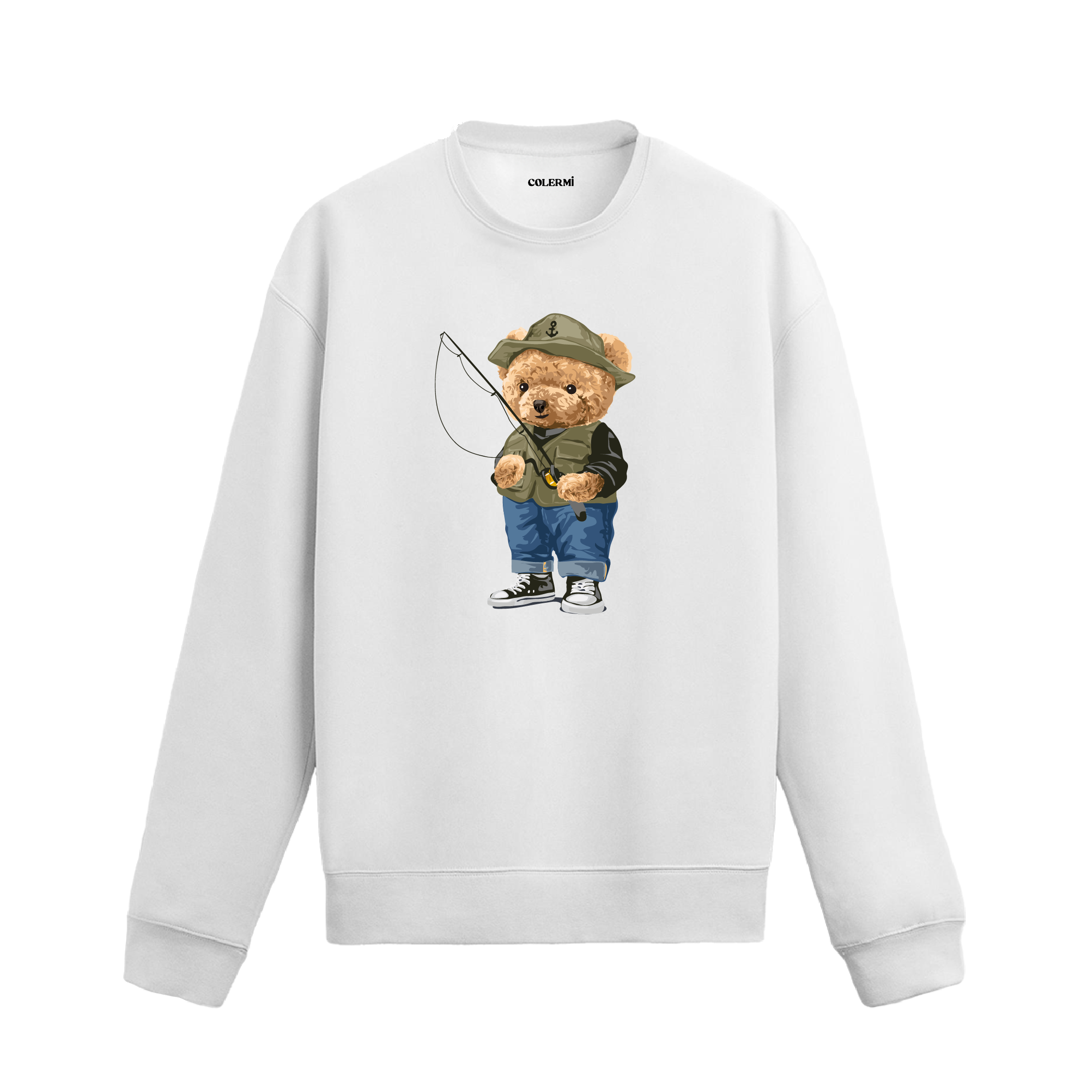Balıkçı Ayıcık Baskılı Sweatshirt