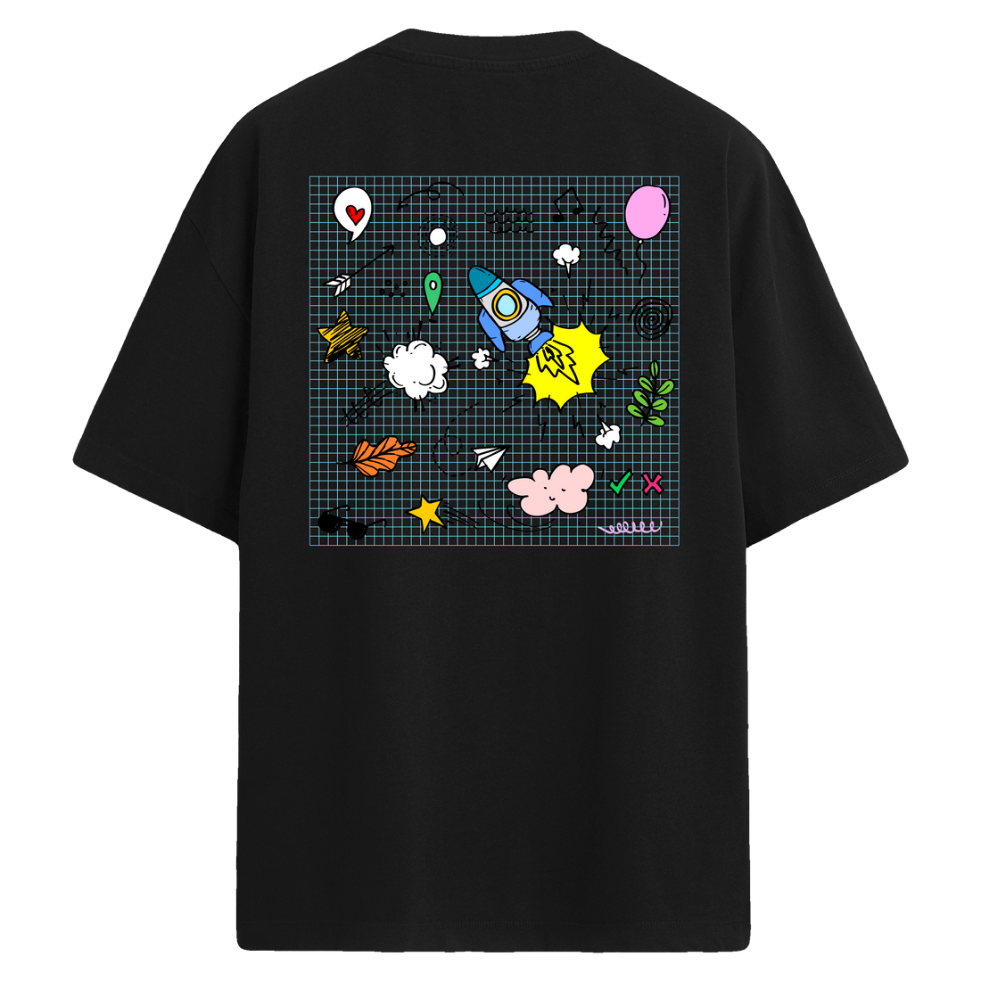 Rocket Doodle Sırt Baskılı Oversize T-Shirt