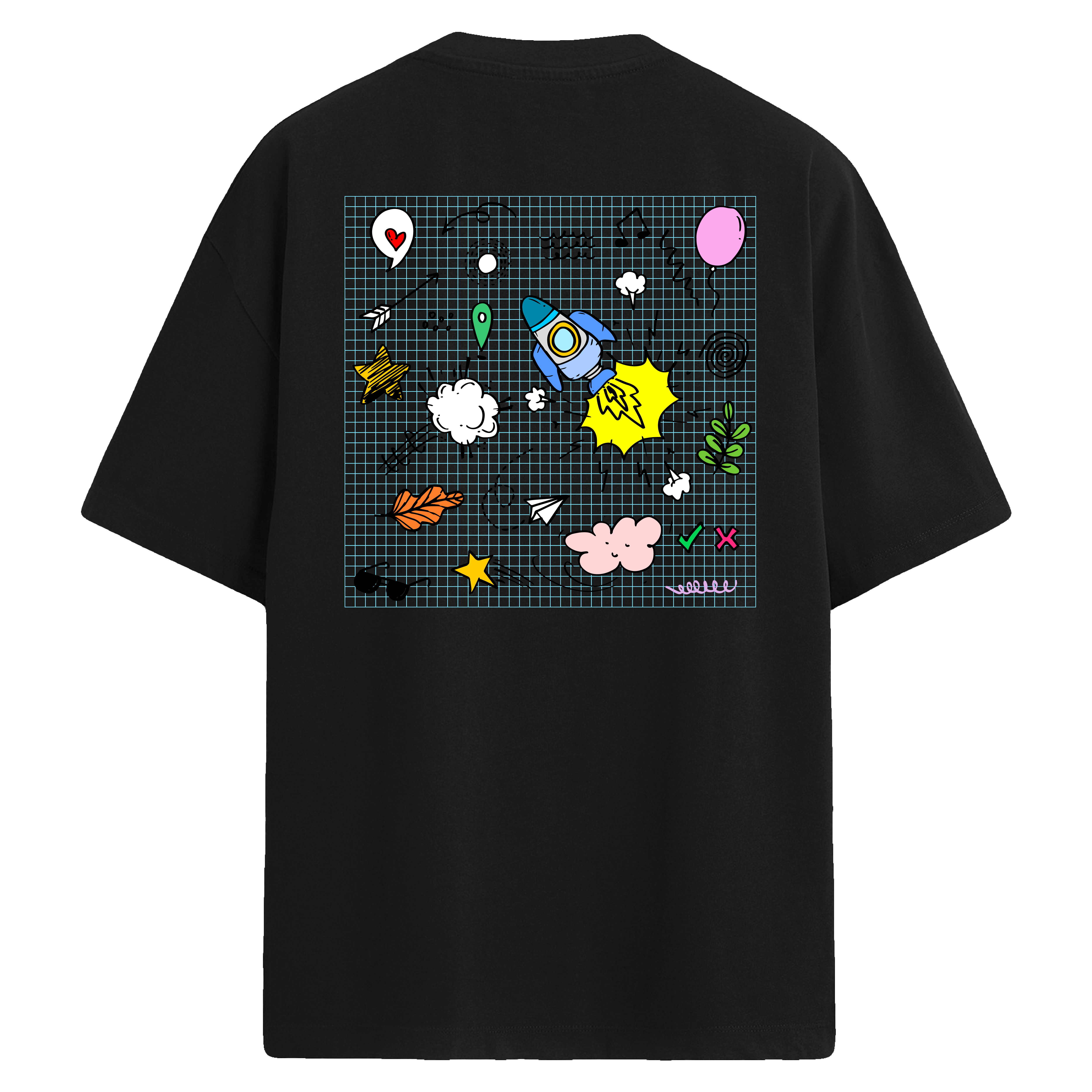 Rocket Doodle Sırt Baskılı Oversize T-Shirt