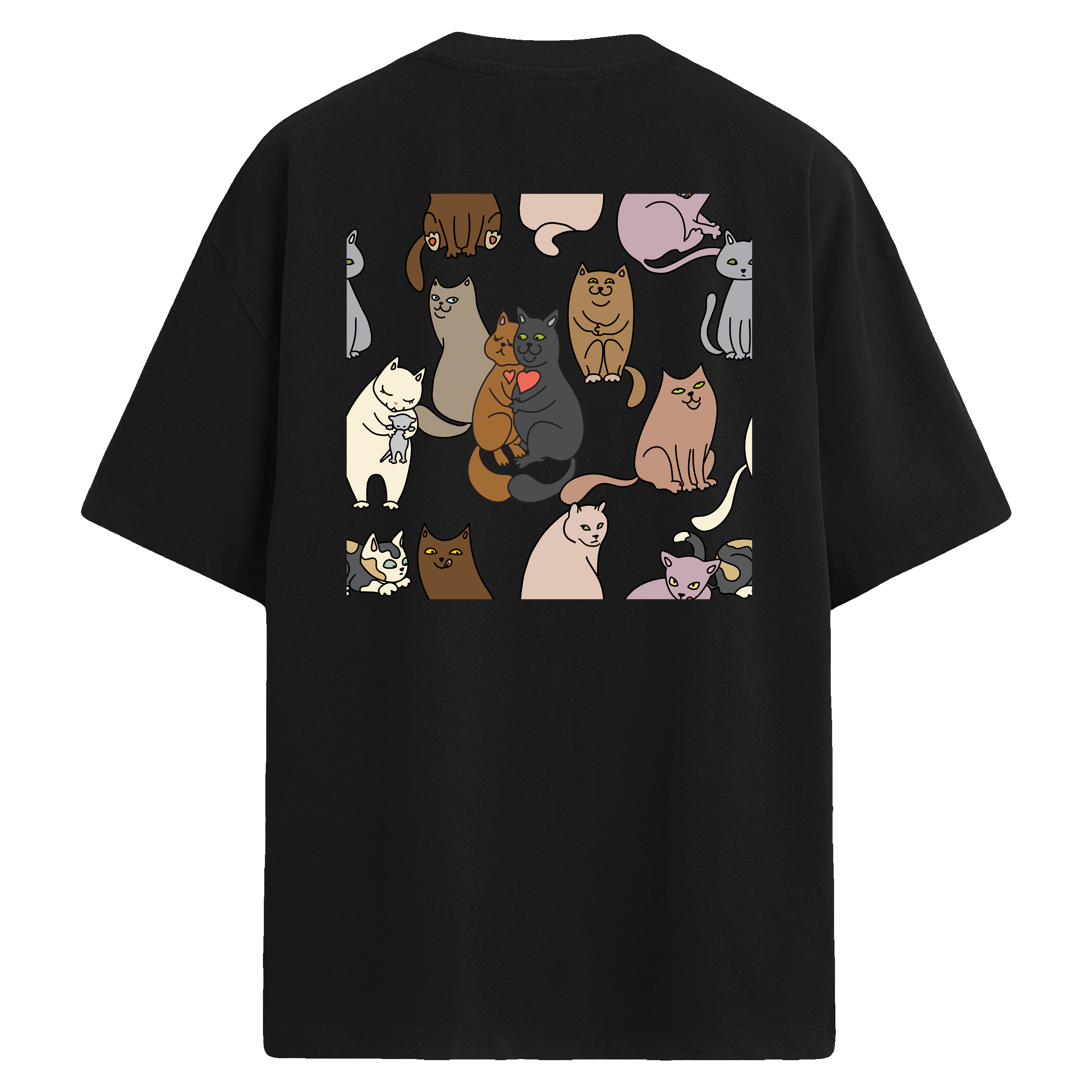 Sarılan Kedili Sırt Baskılı Oversize T-Shirt